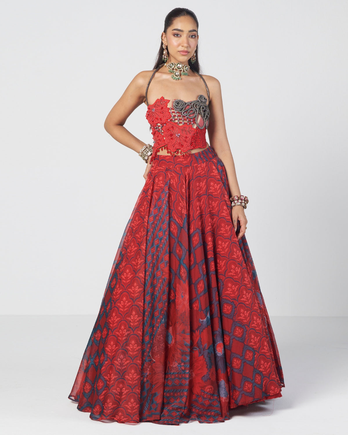 Tabasco Red Basque Corset Set