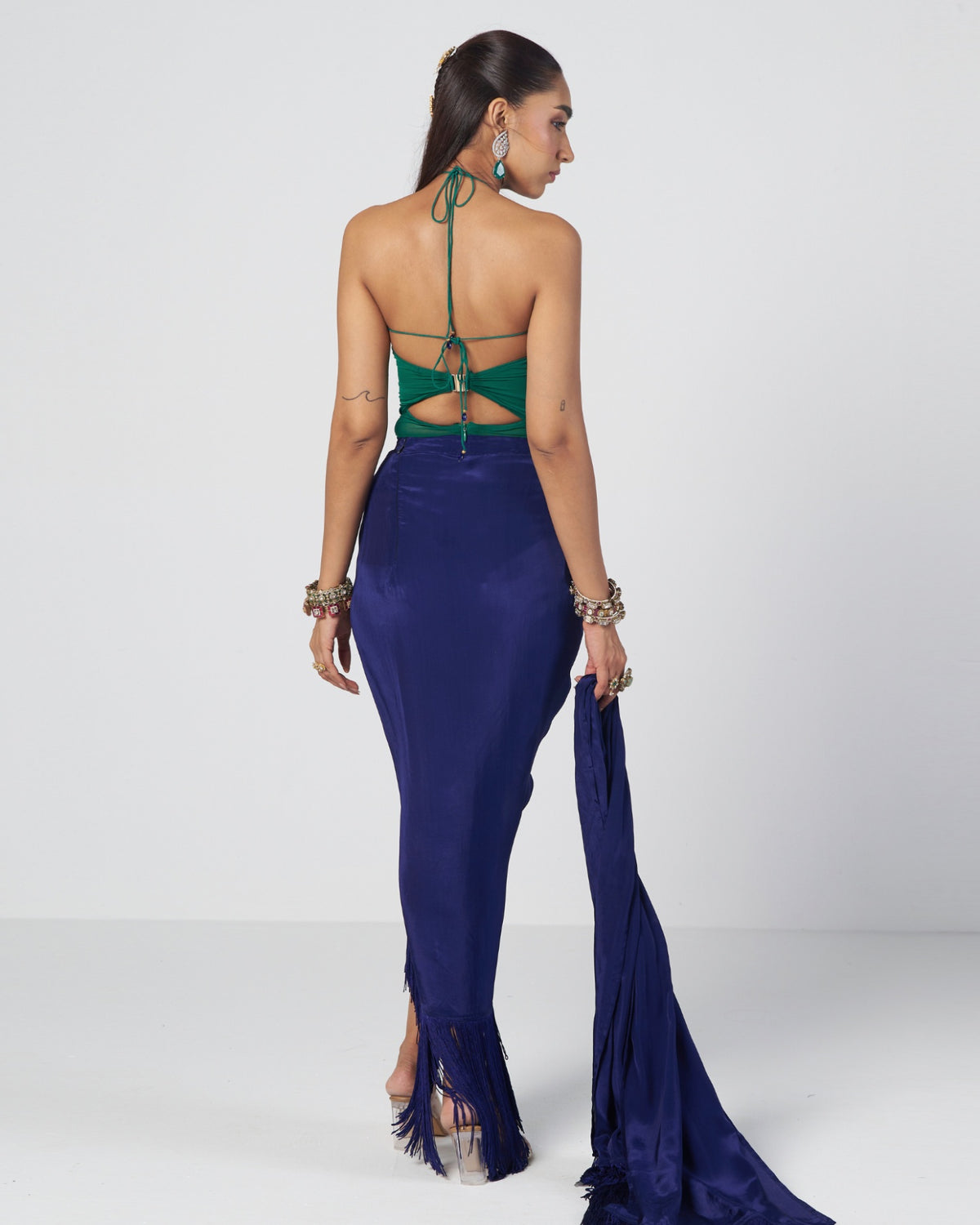 Rimjhim Bodysuit Drape Skirt Set