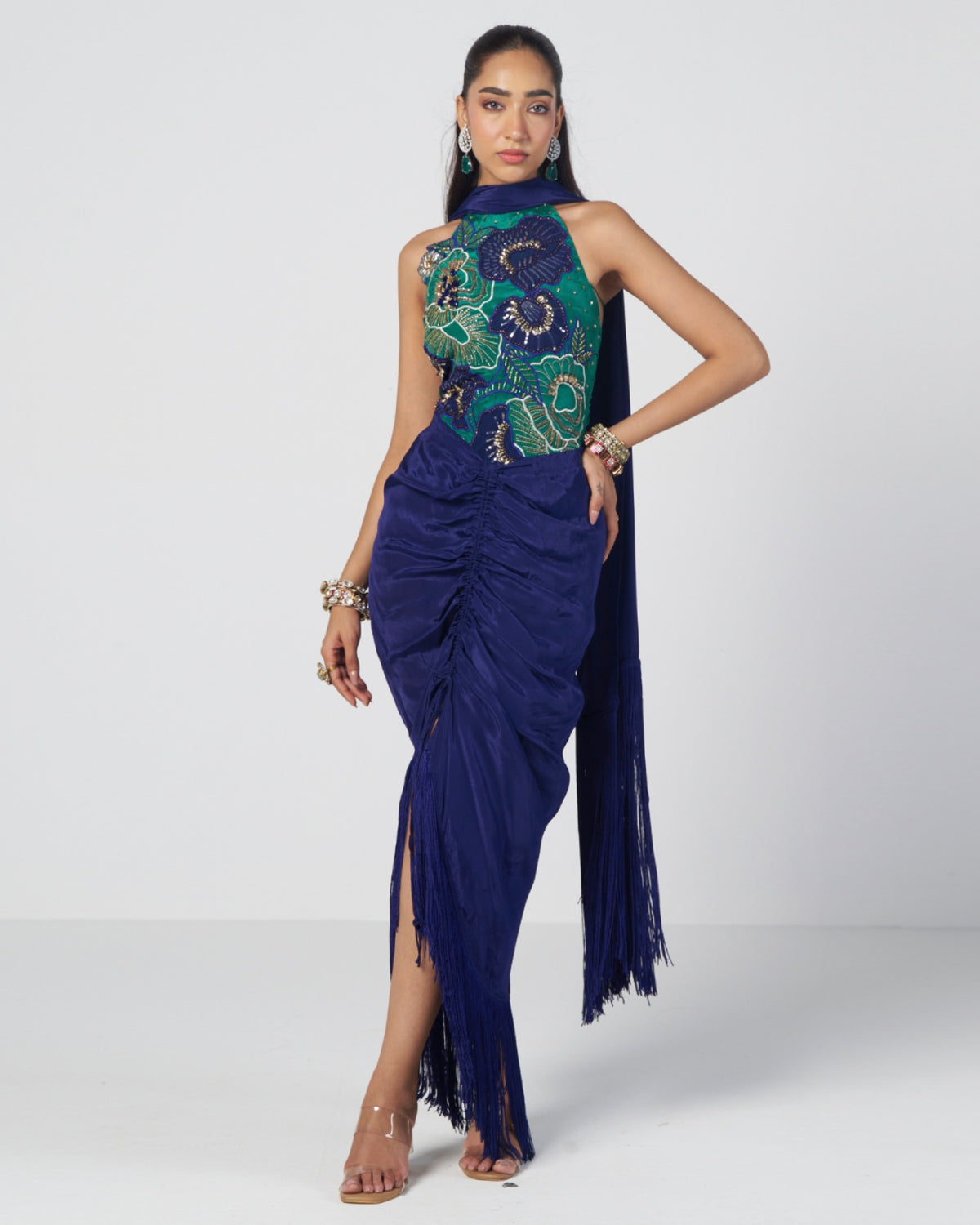 Rimjhim Bodysuit Drape Skirt Set