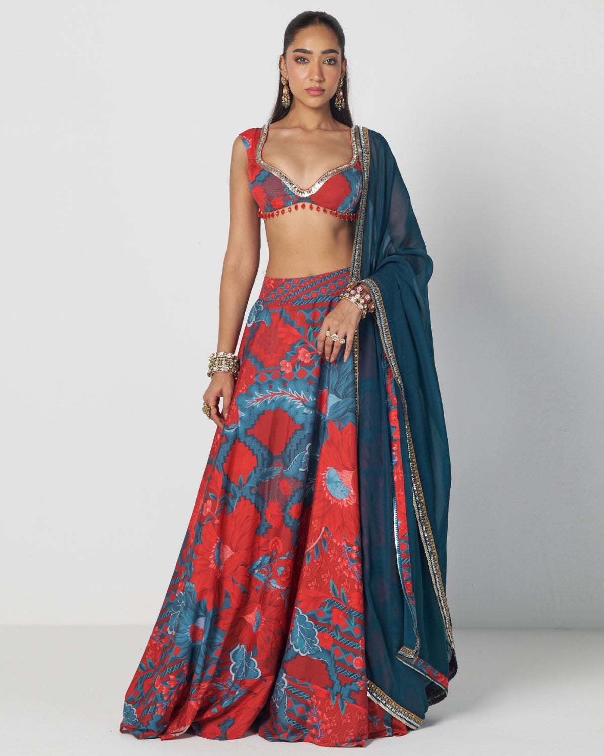 Tabasco Red Boho Lehenga Set