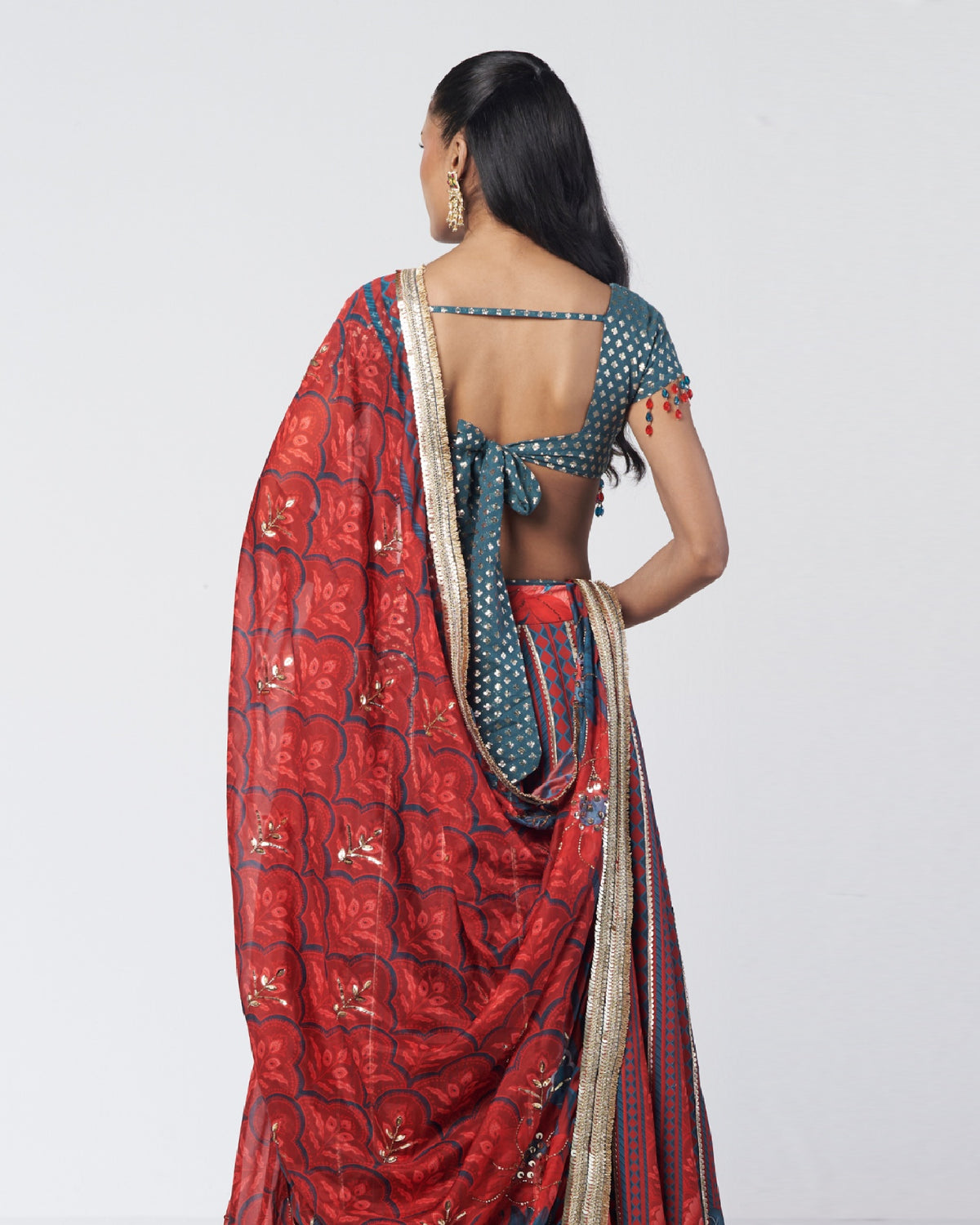 Tabasco Red Leher Lehenga Set