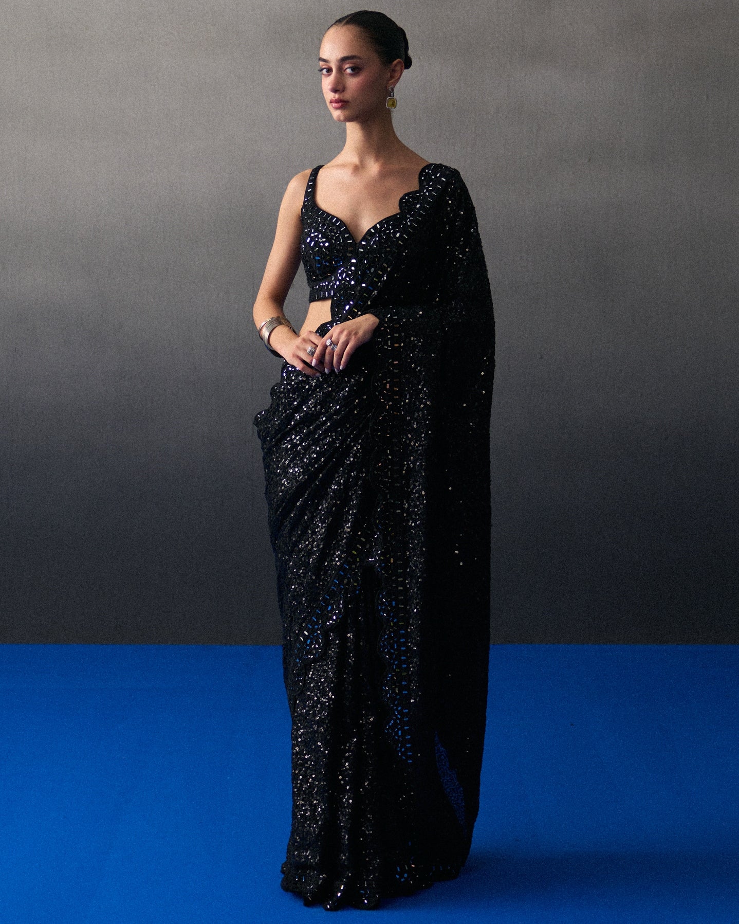 Black Sequins Sari