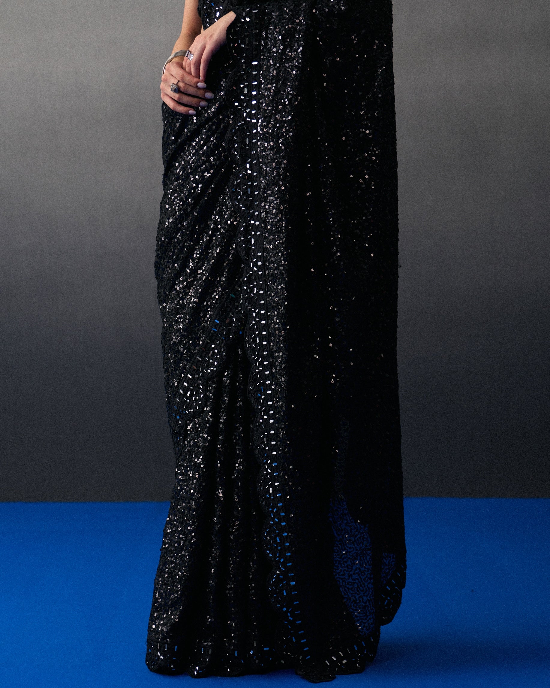 Black Sequins Sari