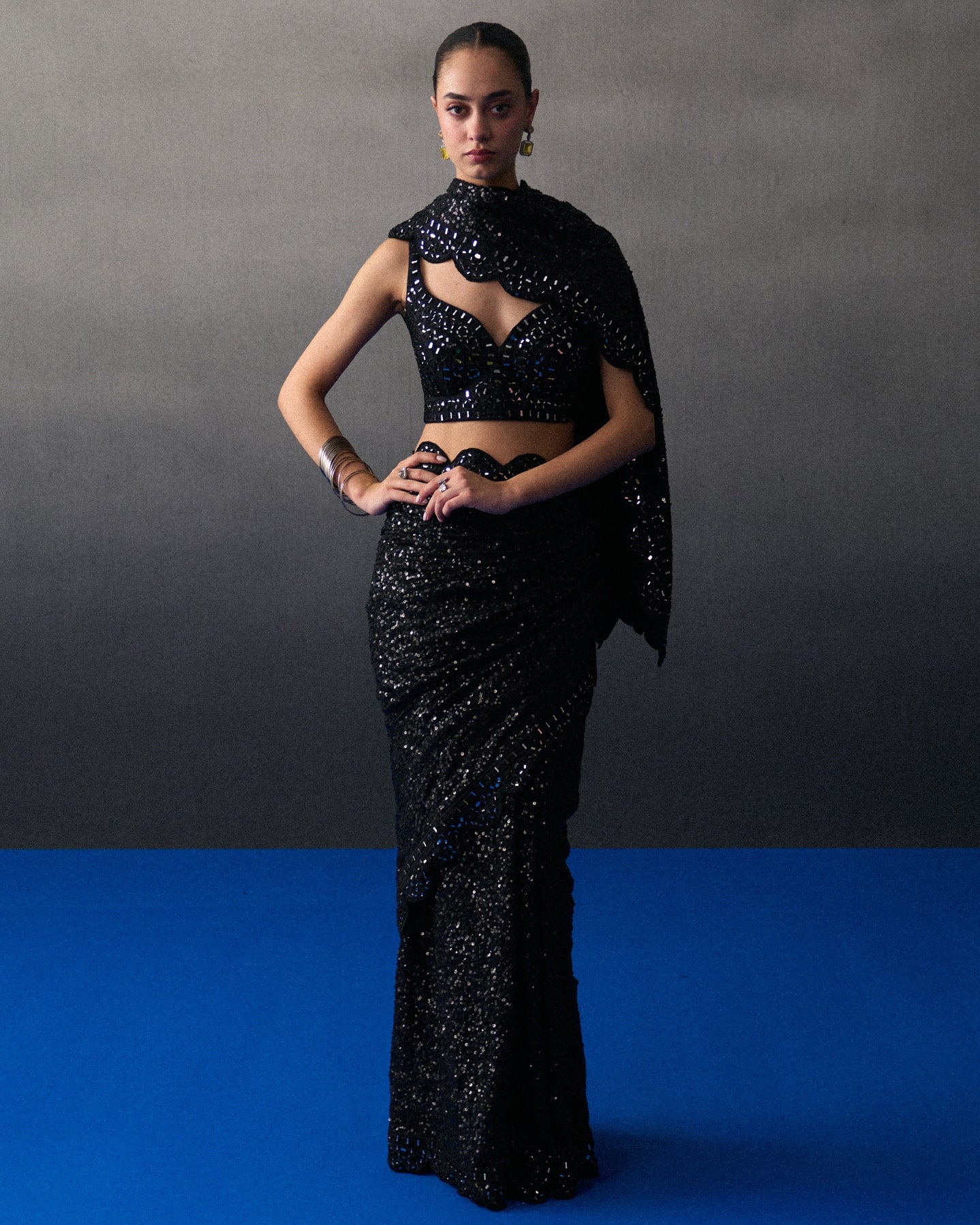 Black Sequins Sari