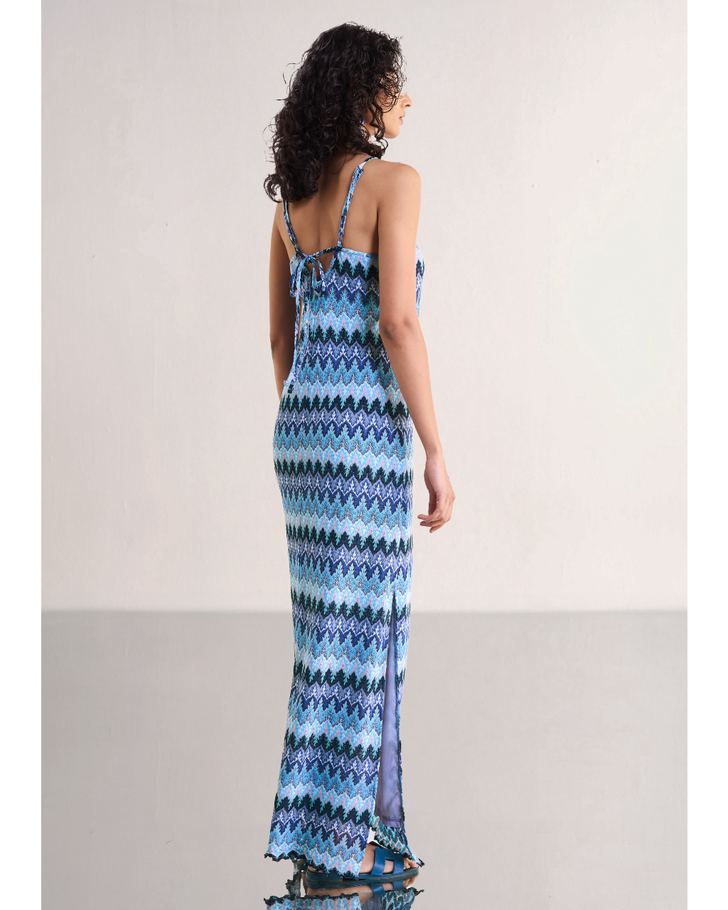 Strappy Textured Crochet Knit Gown