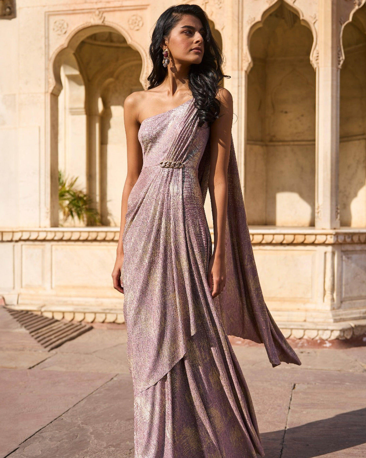 Blush & Gold Sari Drape Gown