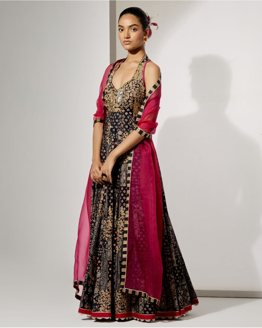 Noir Zari Silk Anarkali Set