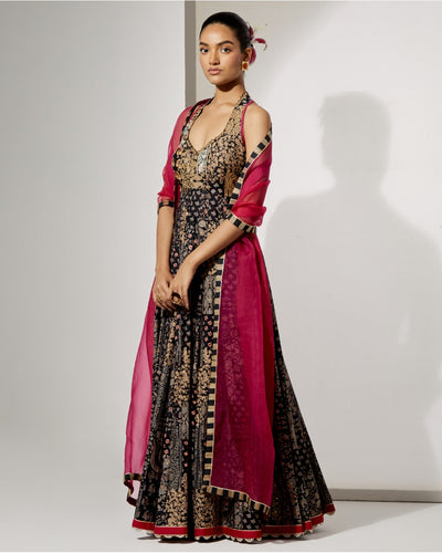 Noir Zari Silk Anarkali Set