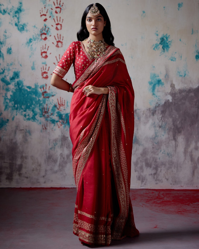 Red Silk Sari With Blouse