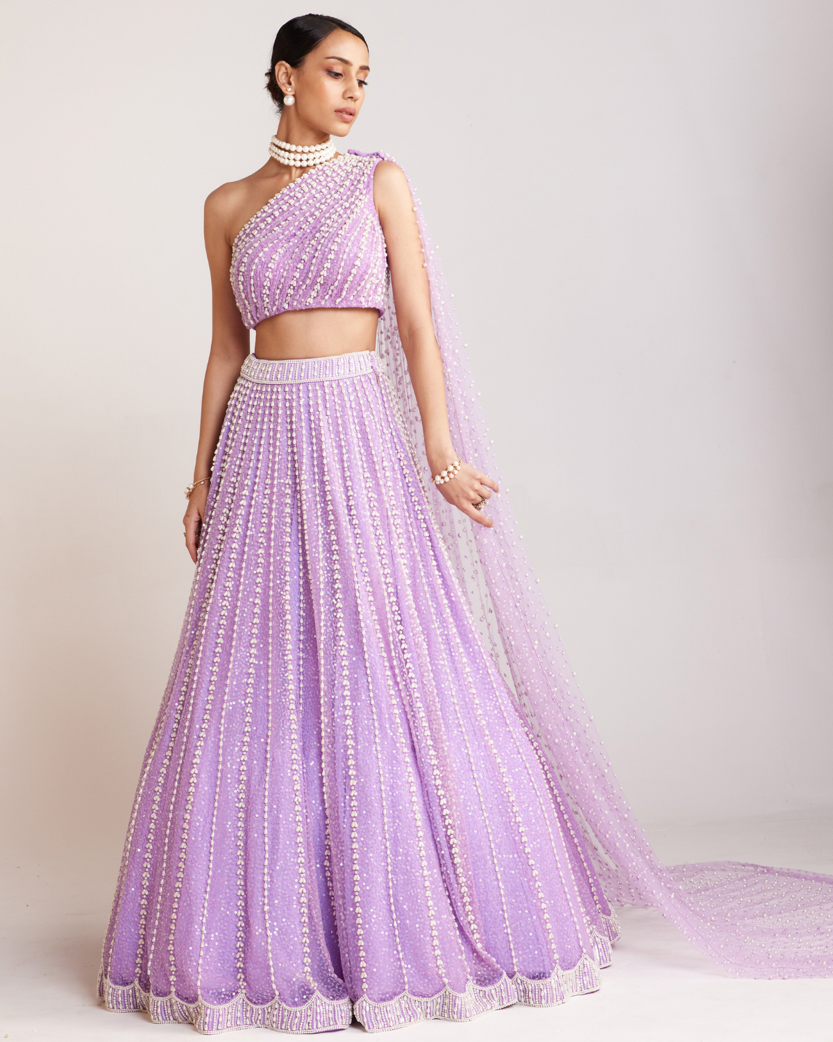 Lilac One Shoulder Lehenga Set