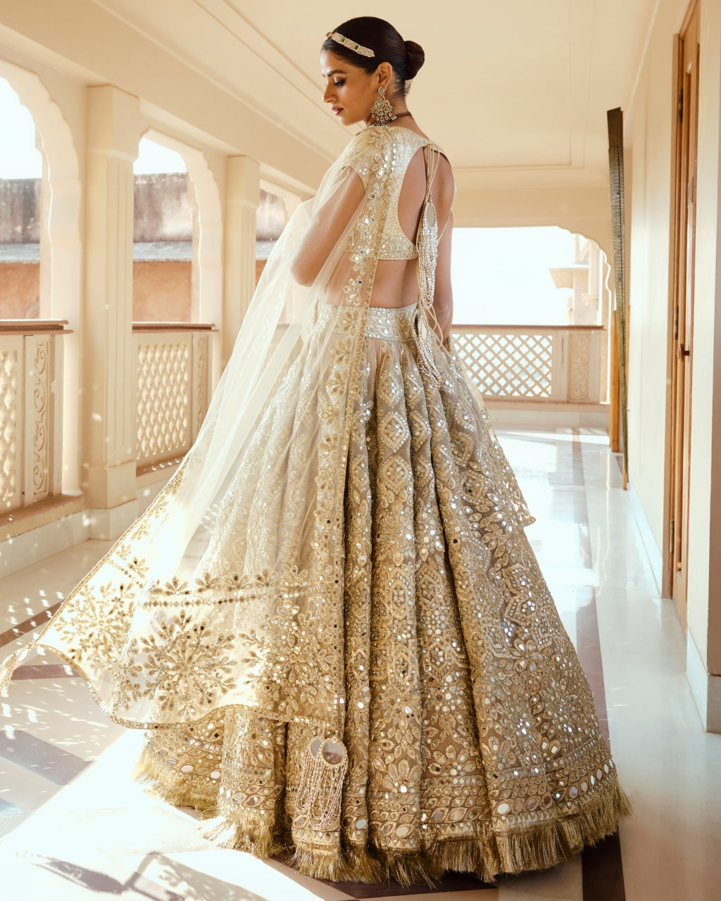 Beige Golden Lehenga Set