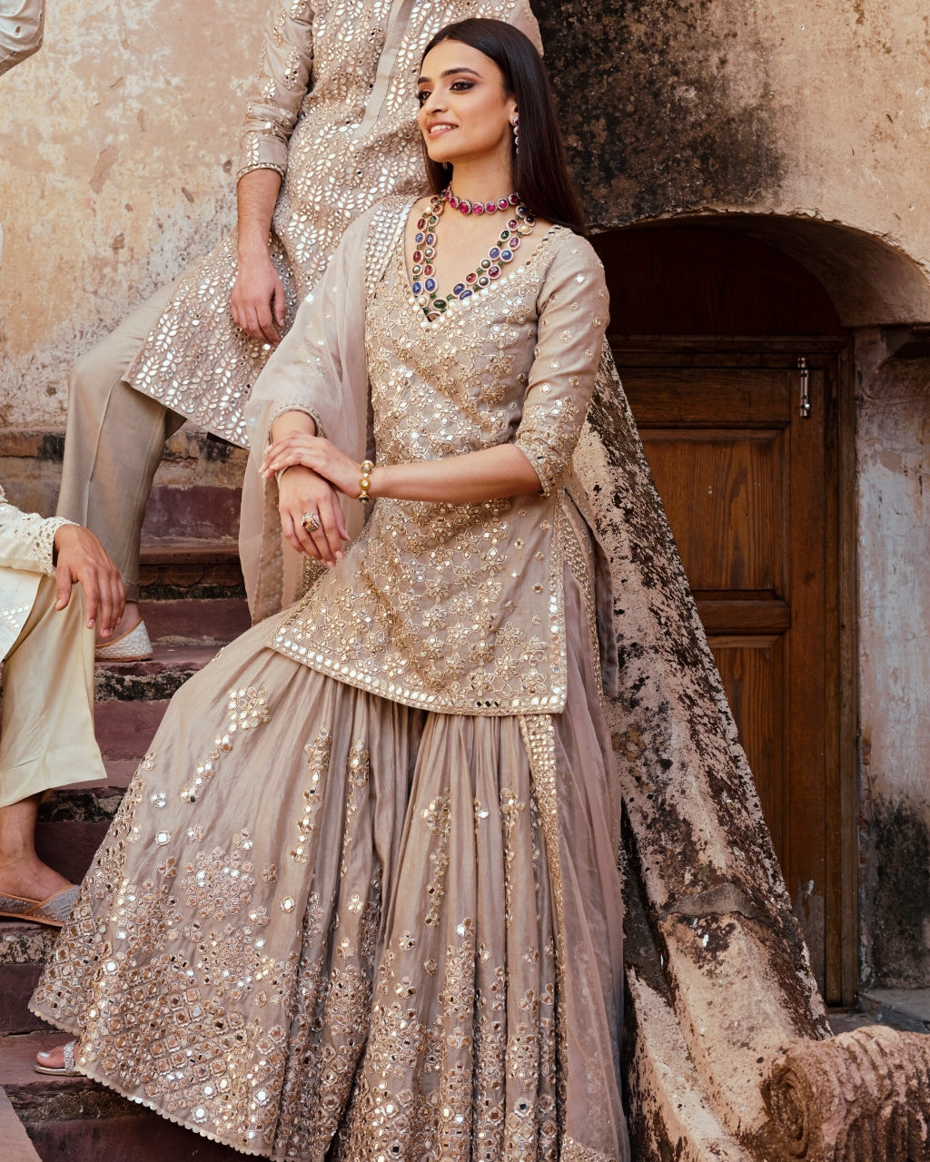 Grey Kurta And Gharara Set