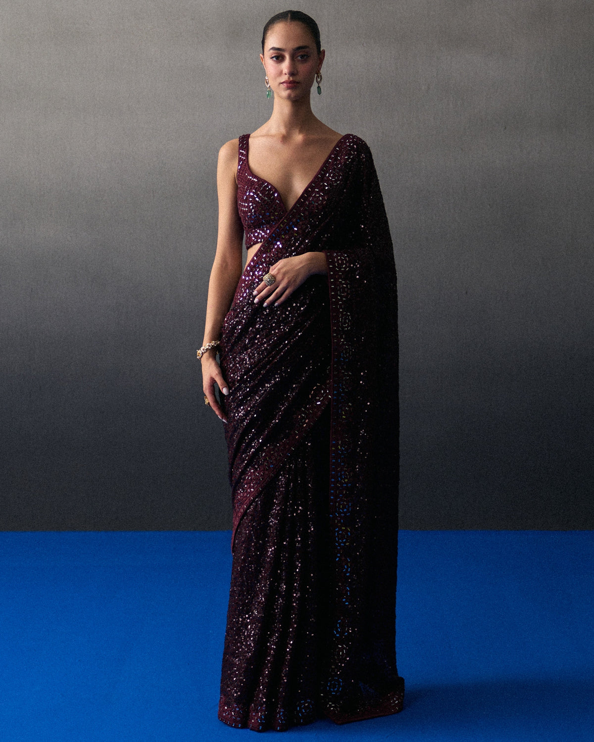 Crimson Sequins Sari