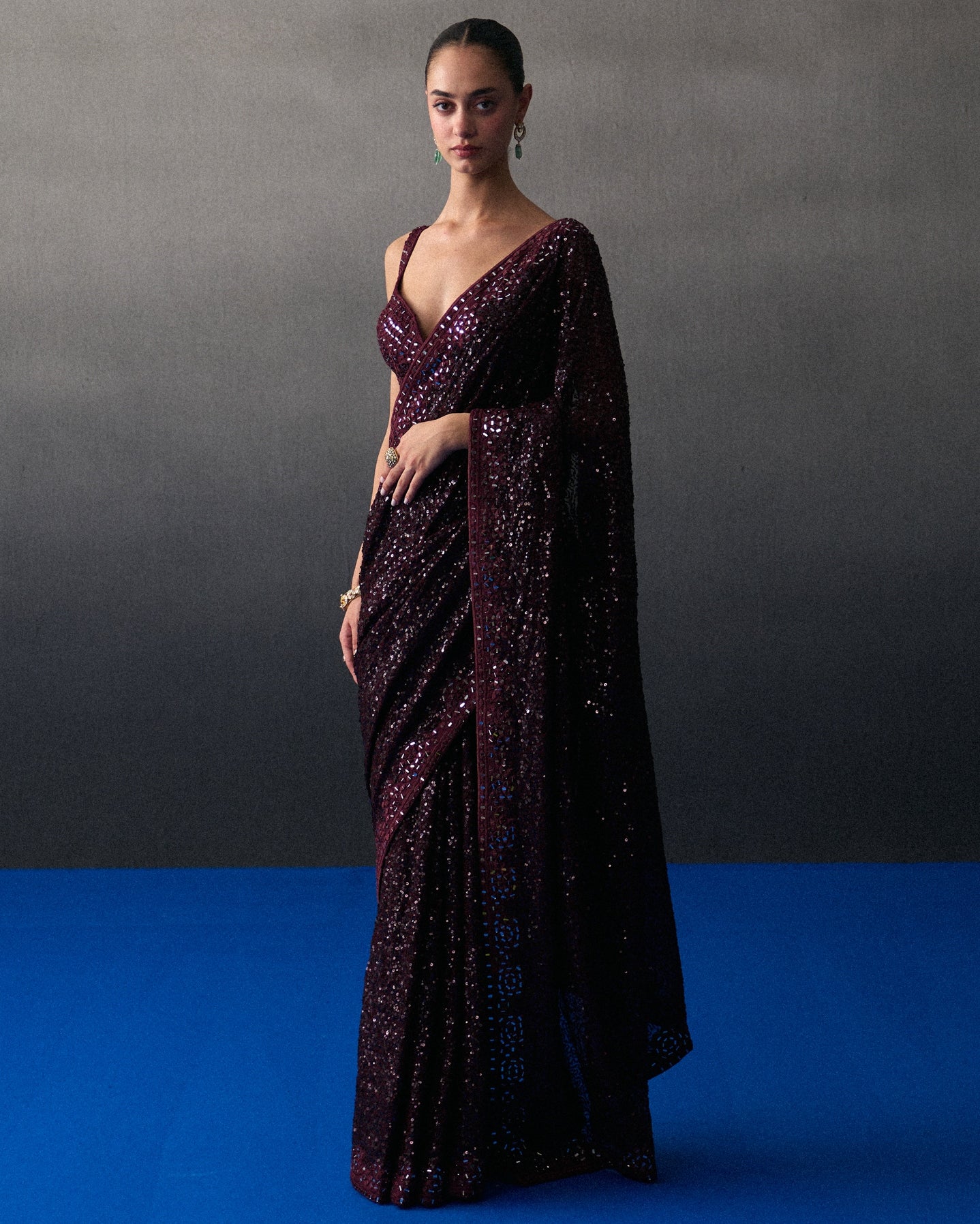 Crimson Sequins Sari