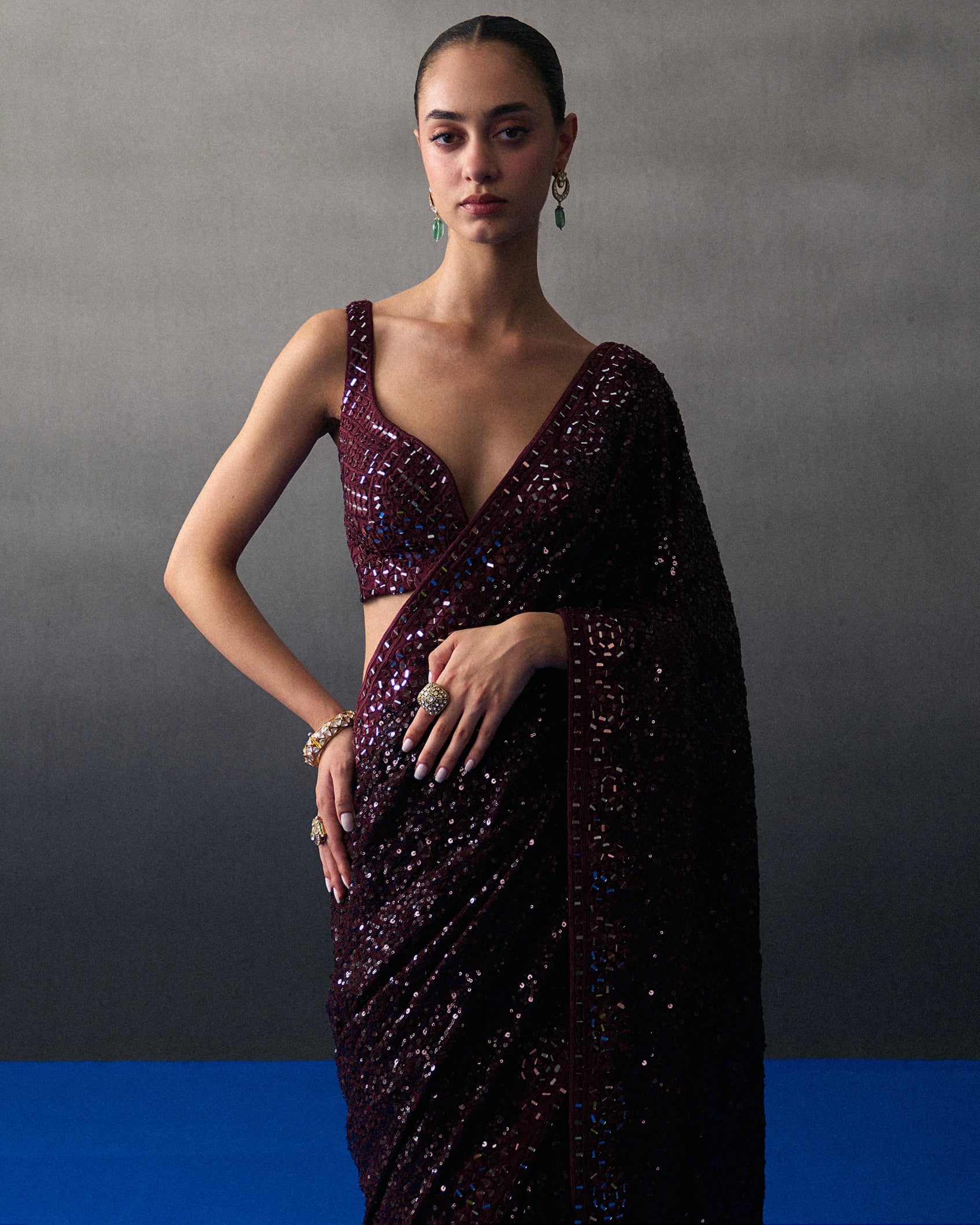 Crimson Sequins Sari