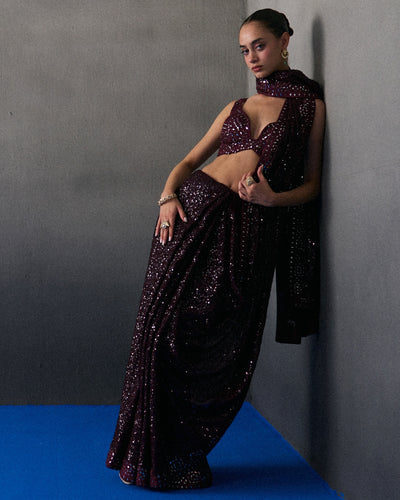Crimson Sequins Sari
