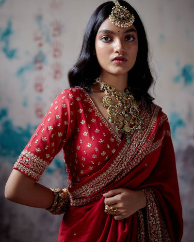 Red Silk Sari With Blouse