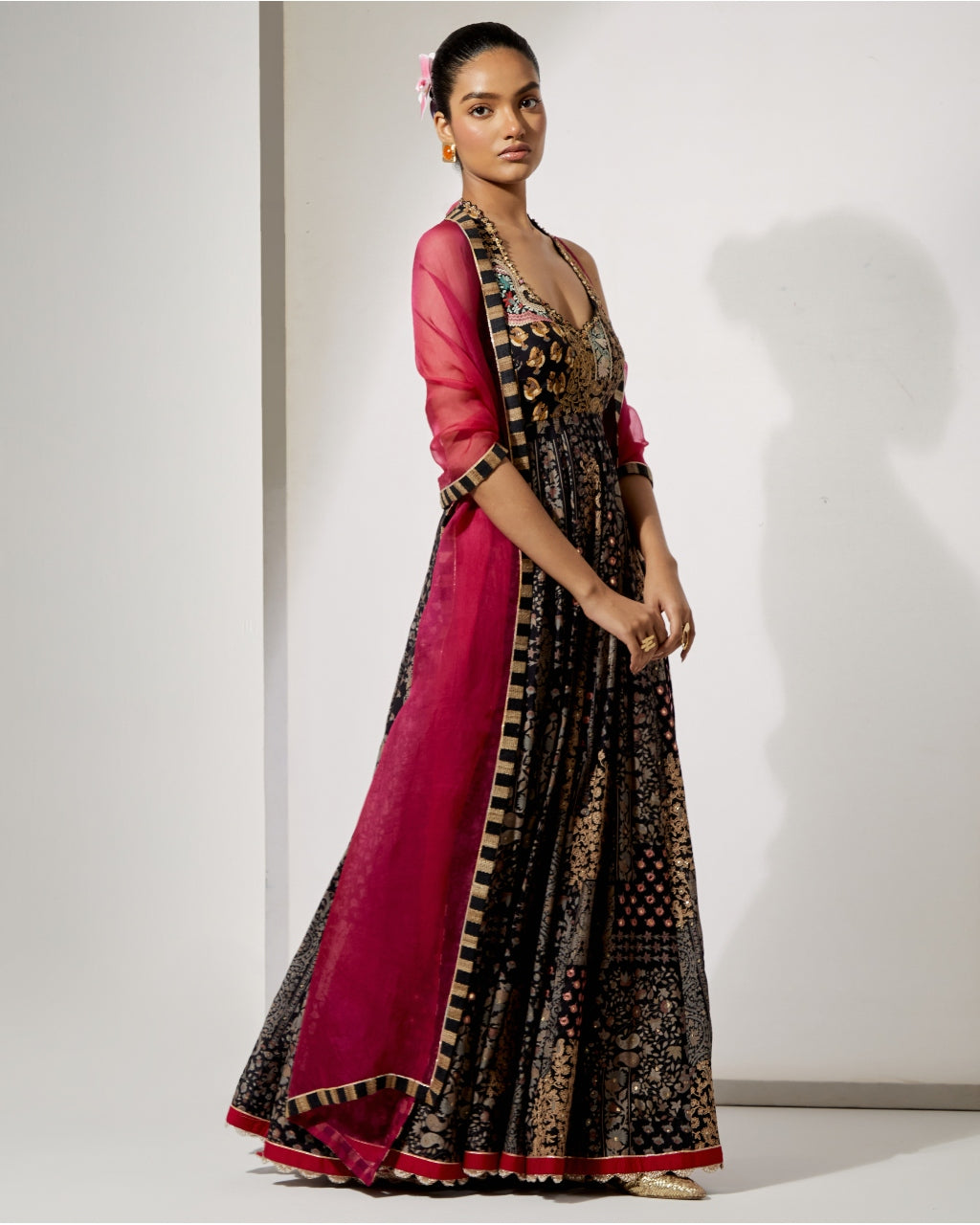 Noir Zari Silk Anarkali Set