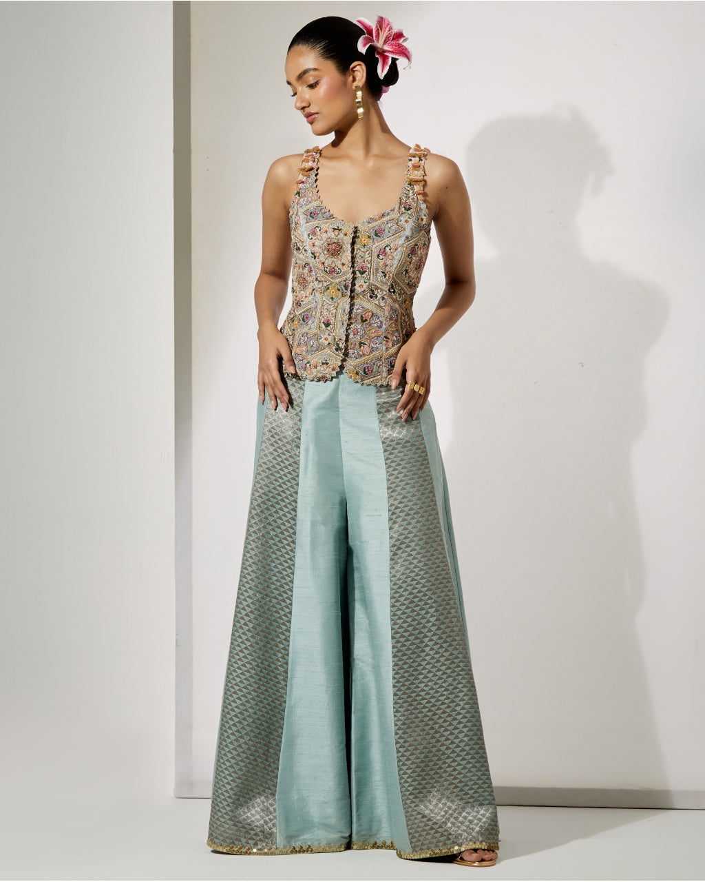 Powder Blue Embroidered Corset & Sharara Set