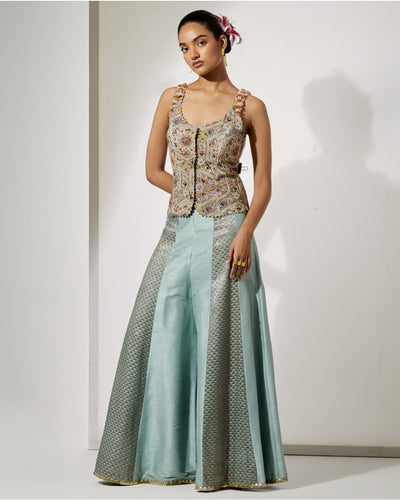 Powder Blue Embroidered Corset & Sharara Set