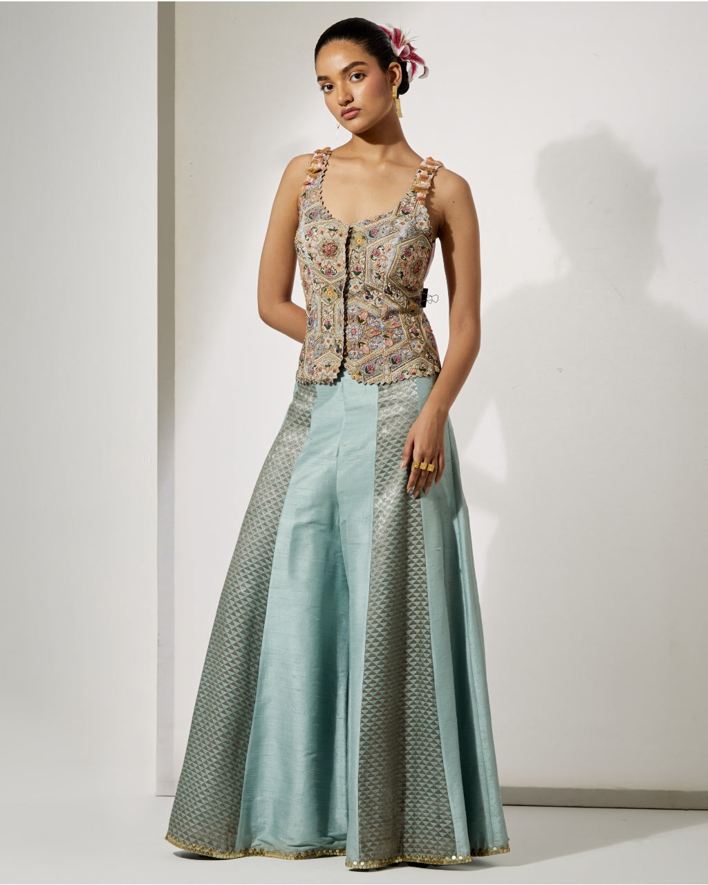 Powder Blue Embroidered Corset & Sharara Set