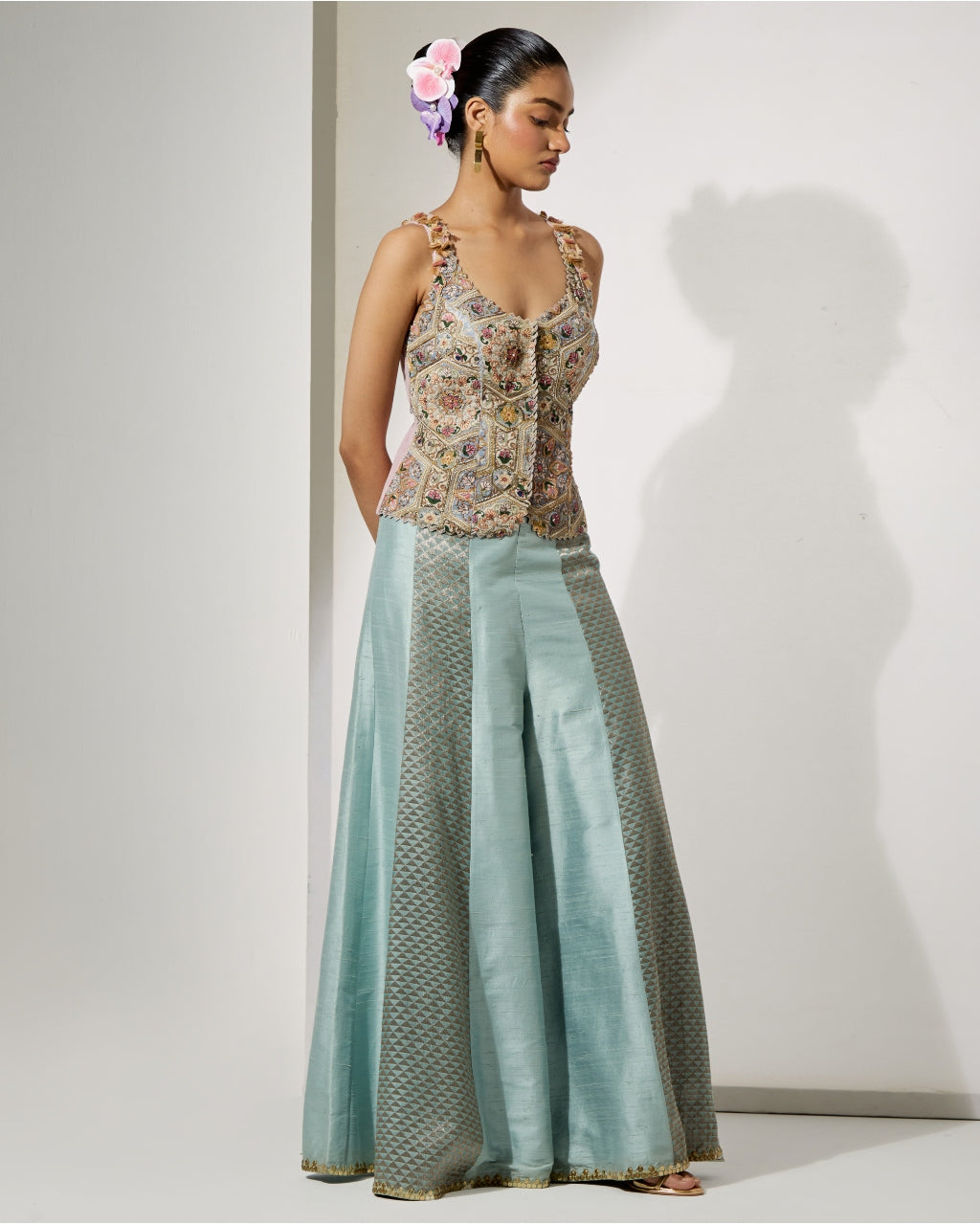 Powder Blue Embroidered Corset & Sharara Set