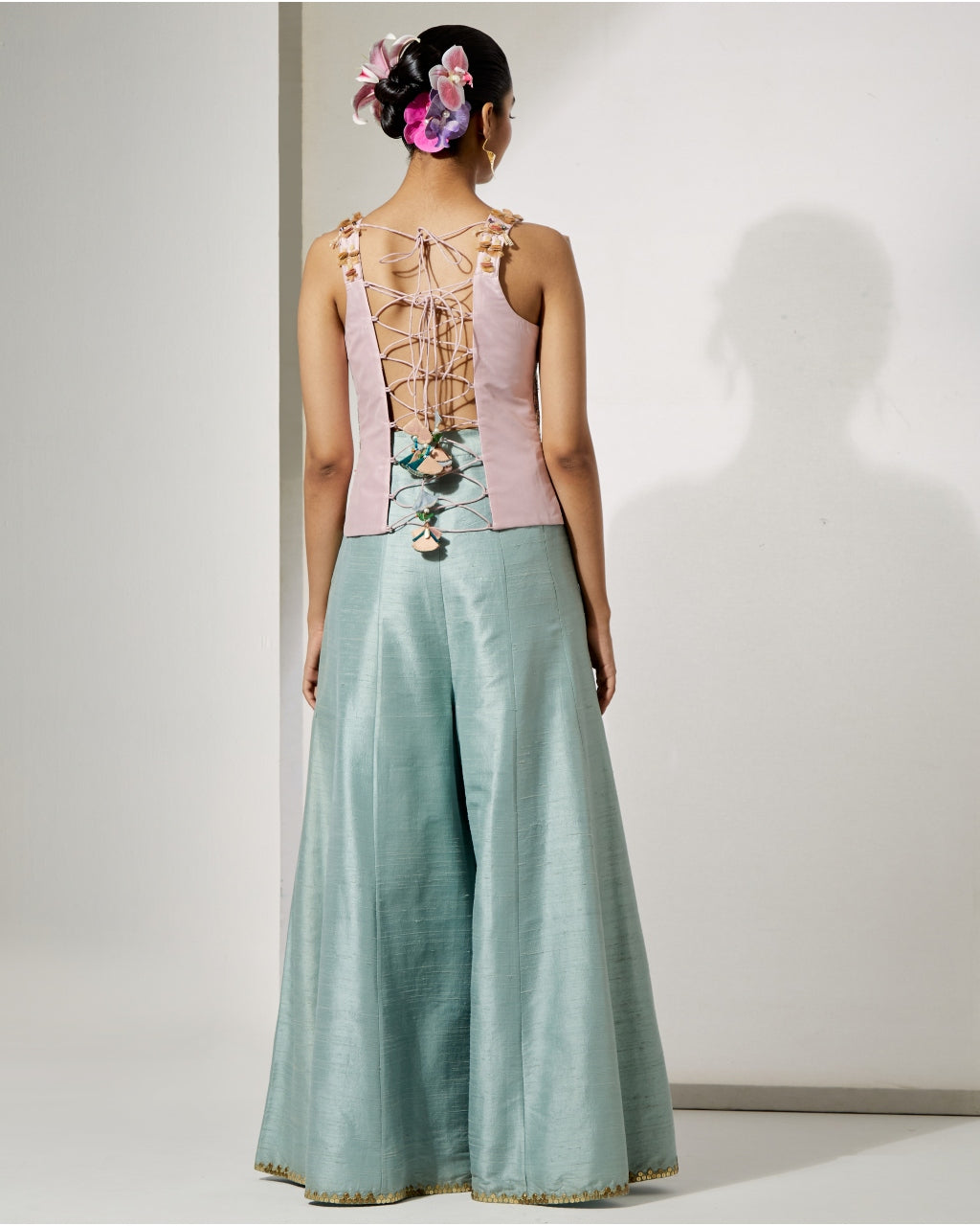 Powder Blue Embroidered Corset & Sharara Set