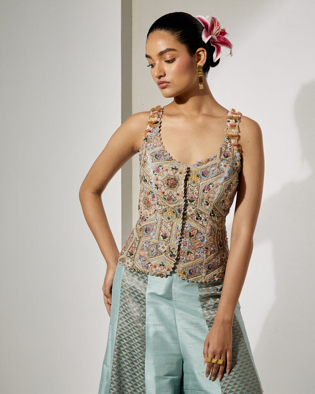 Powder Blue Embroidered Corset & Sharara Set