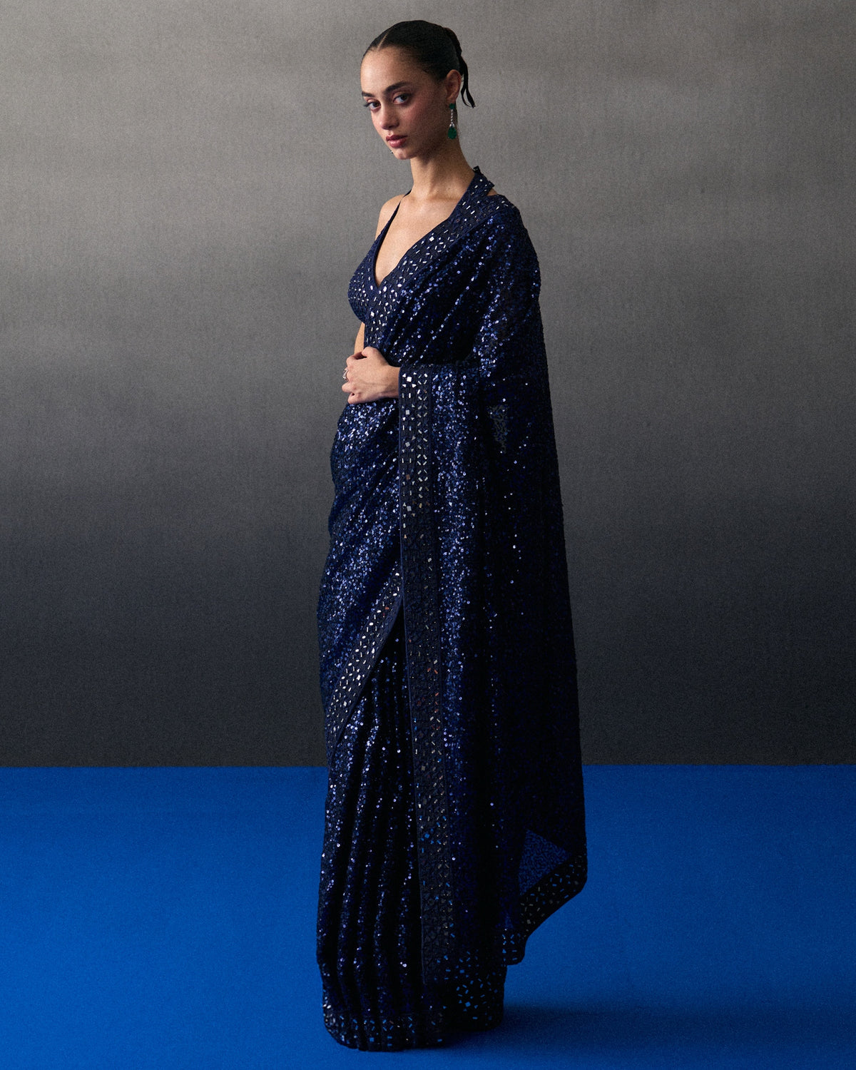 Midnight Blue Sequins Sari