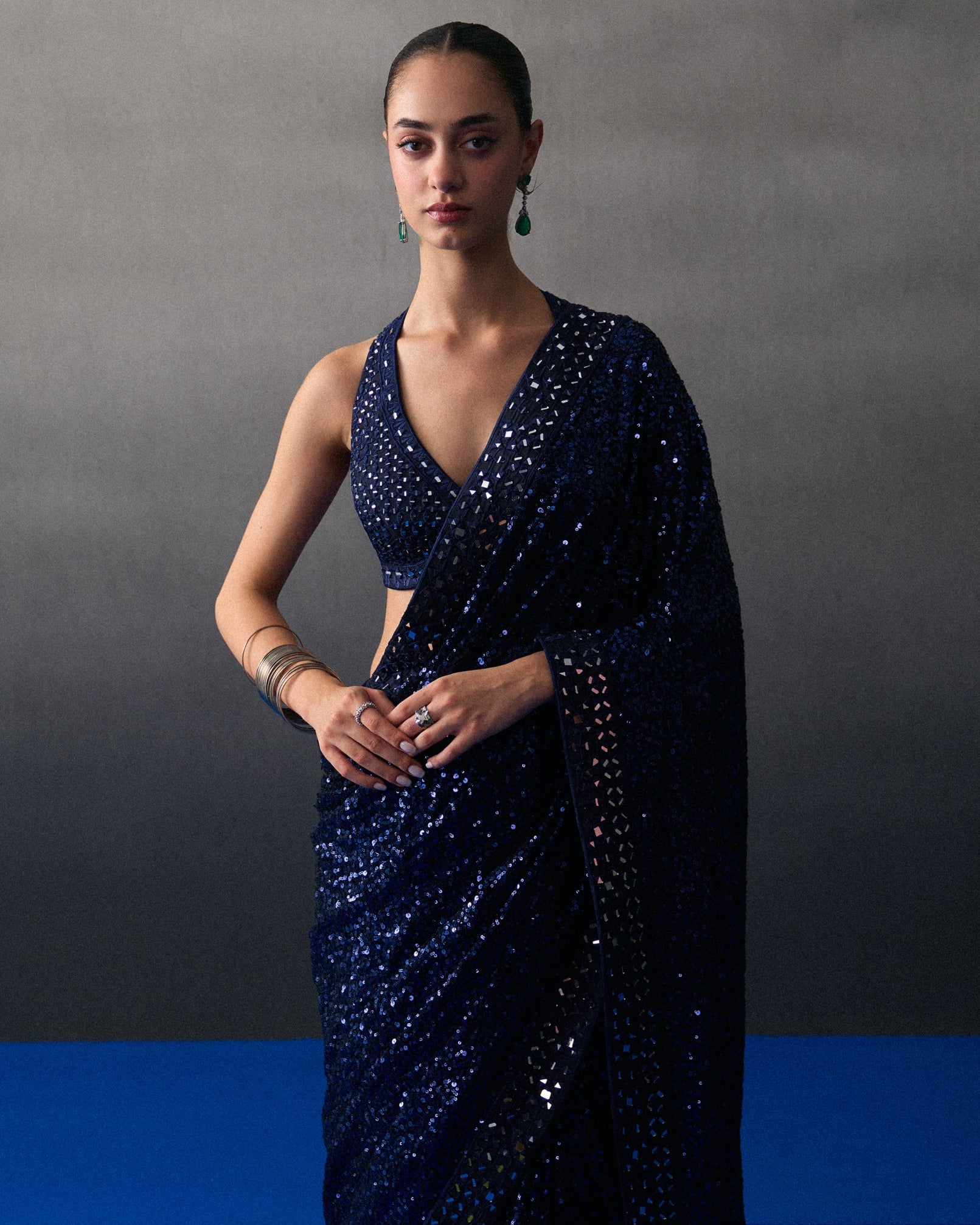 Midnight Blue Sequins Sari