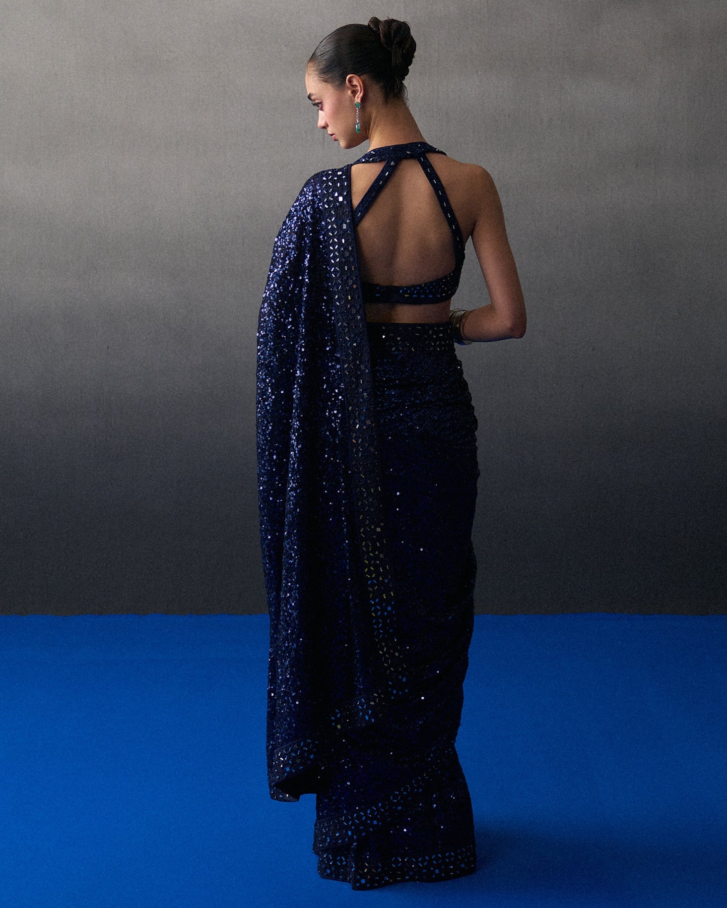 Midnight Blue Sequins Sari