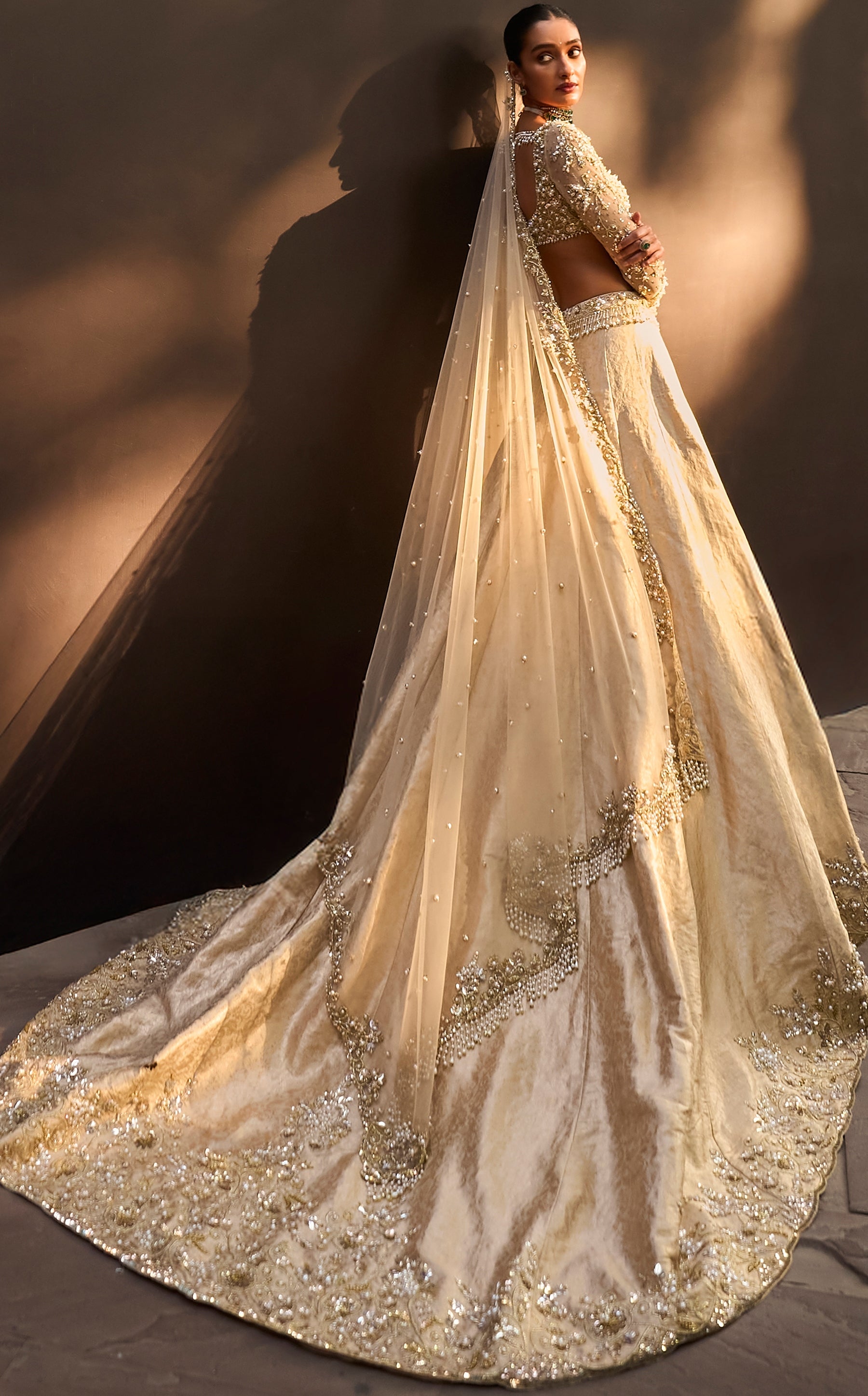Champagne Gold Brocade Lehenga Set