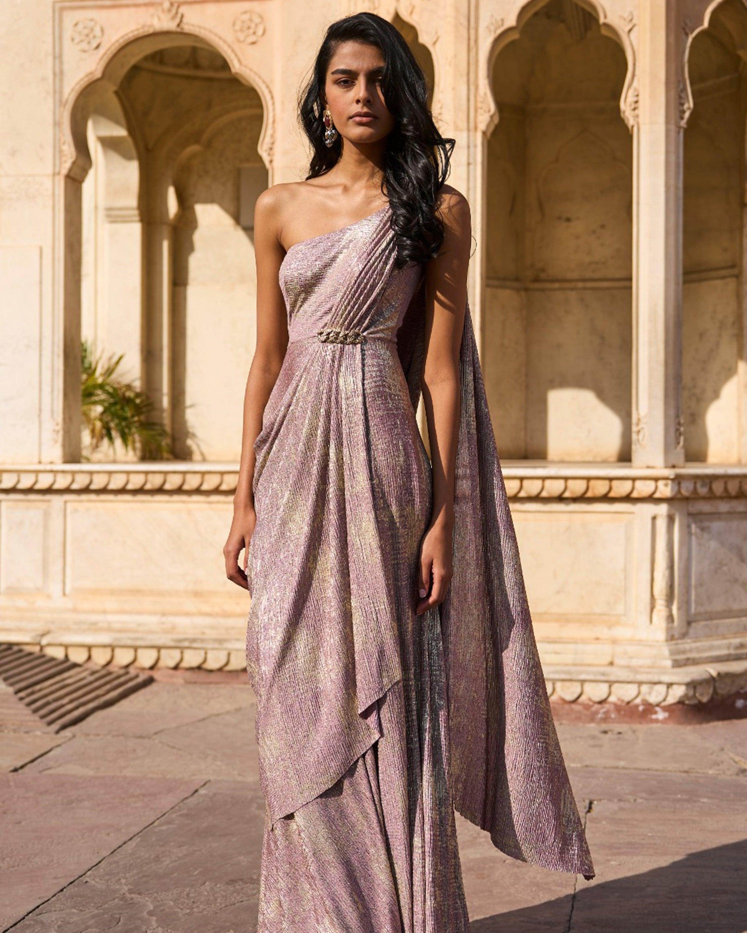 Shimmering Sari Drape Gown