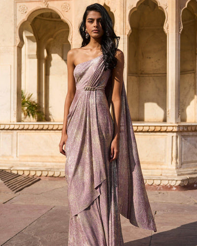 Shimmering Sari Drape Gown