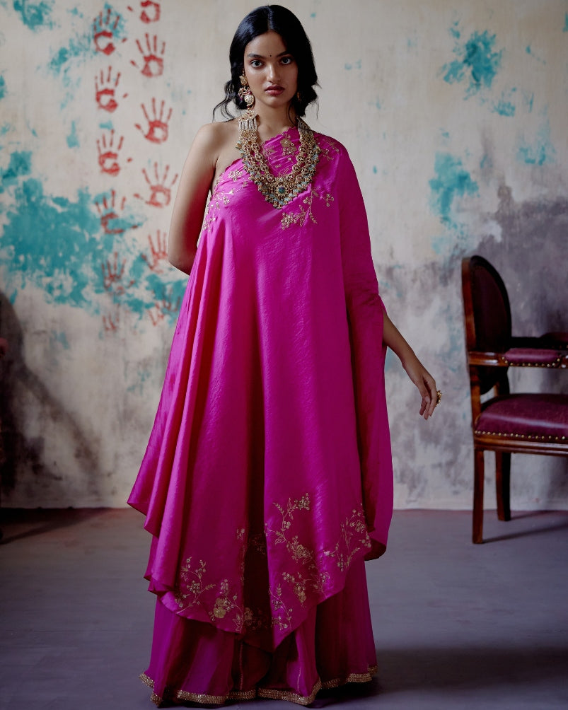 Fuchsia Pink One Shoulder Set