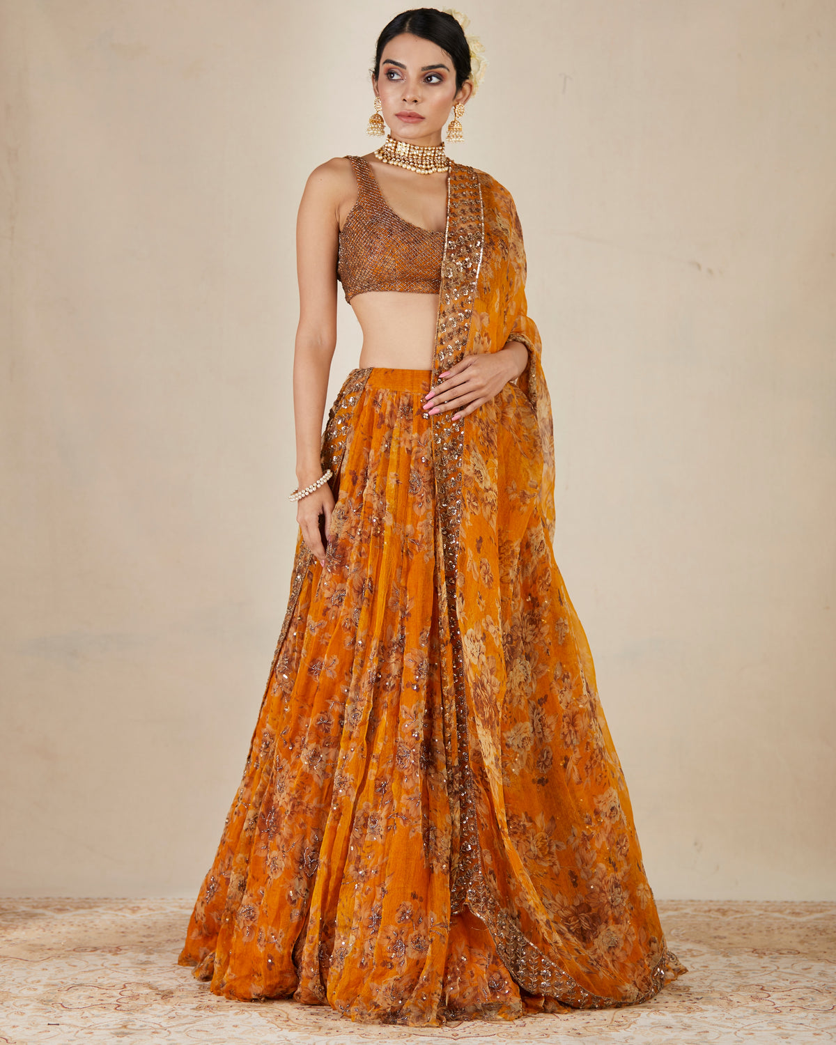 Mustard Floral Lehenga Set