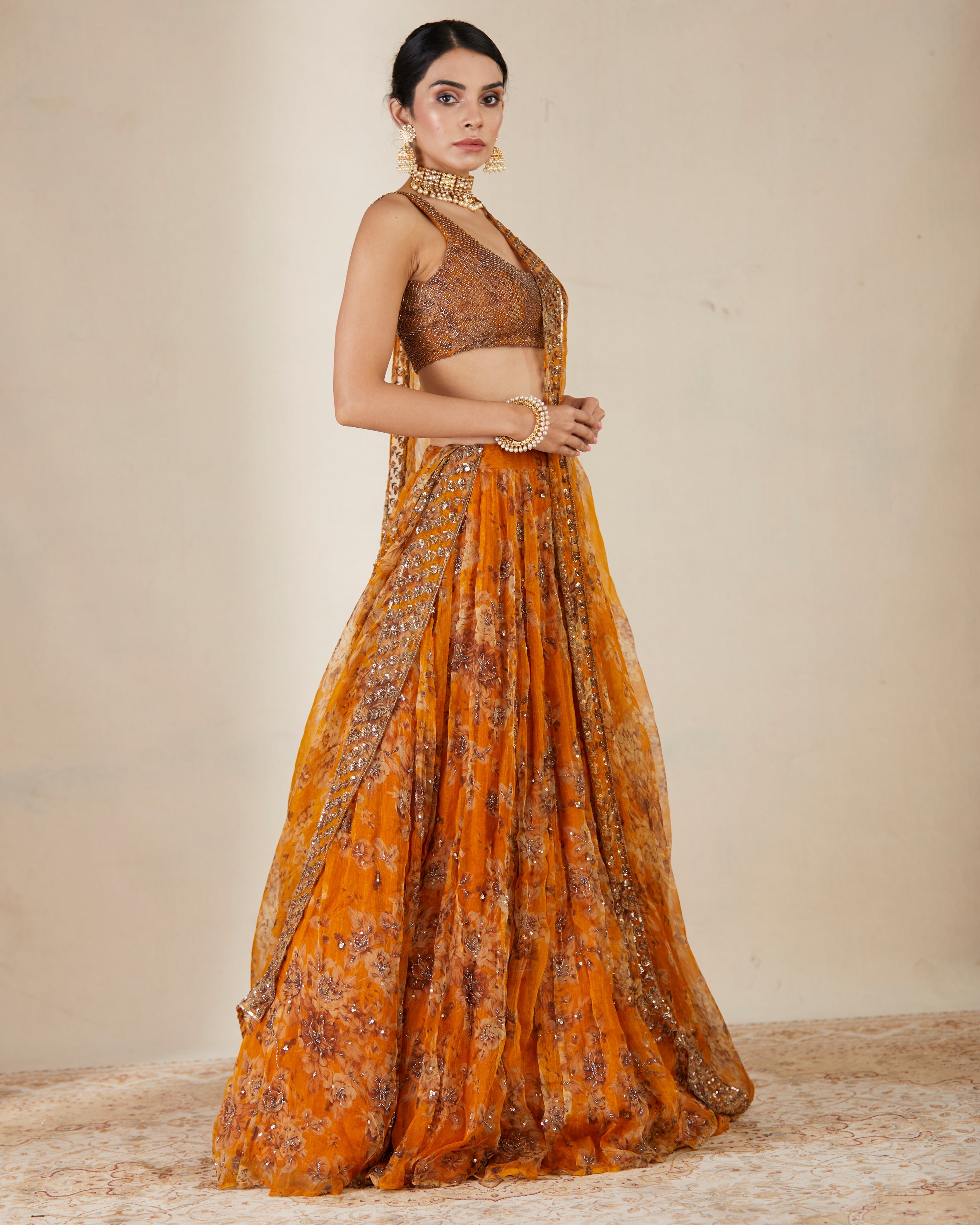 Mustard Floral Lehenga Set