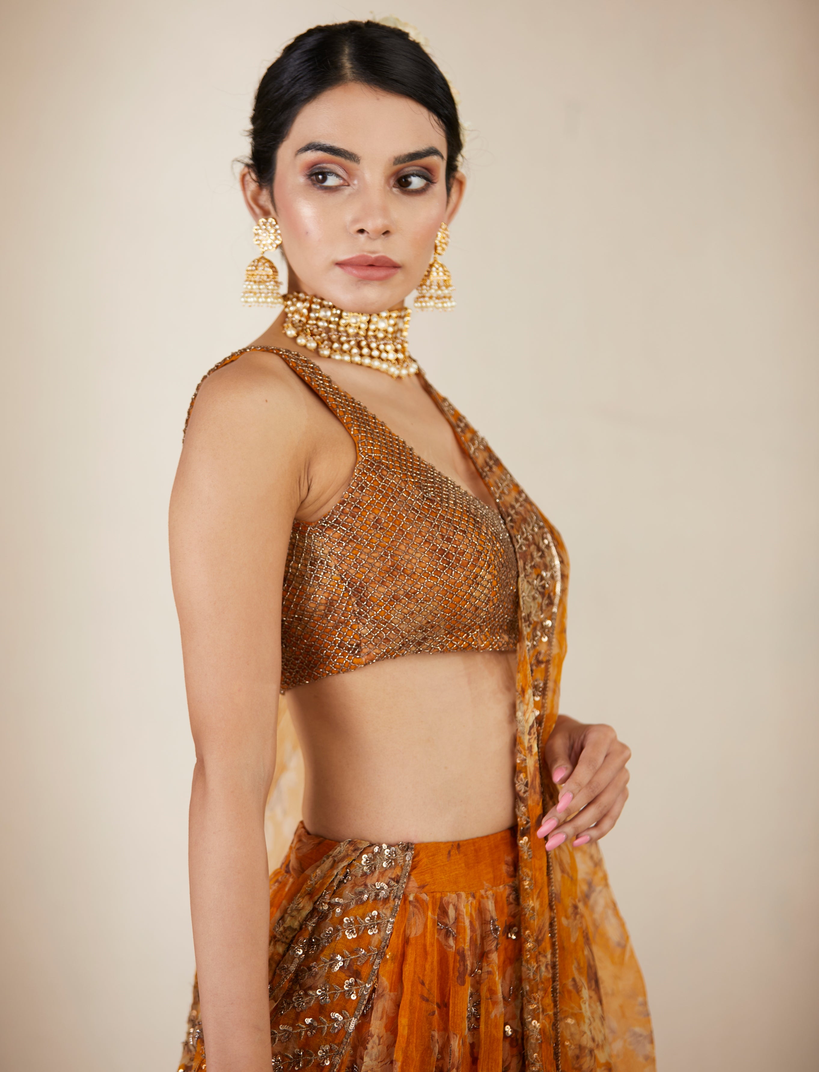 Mustard Floral Lehenga Set