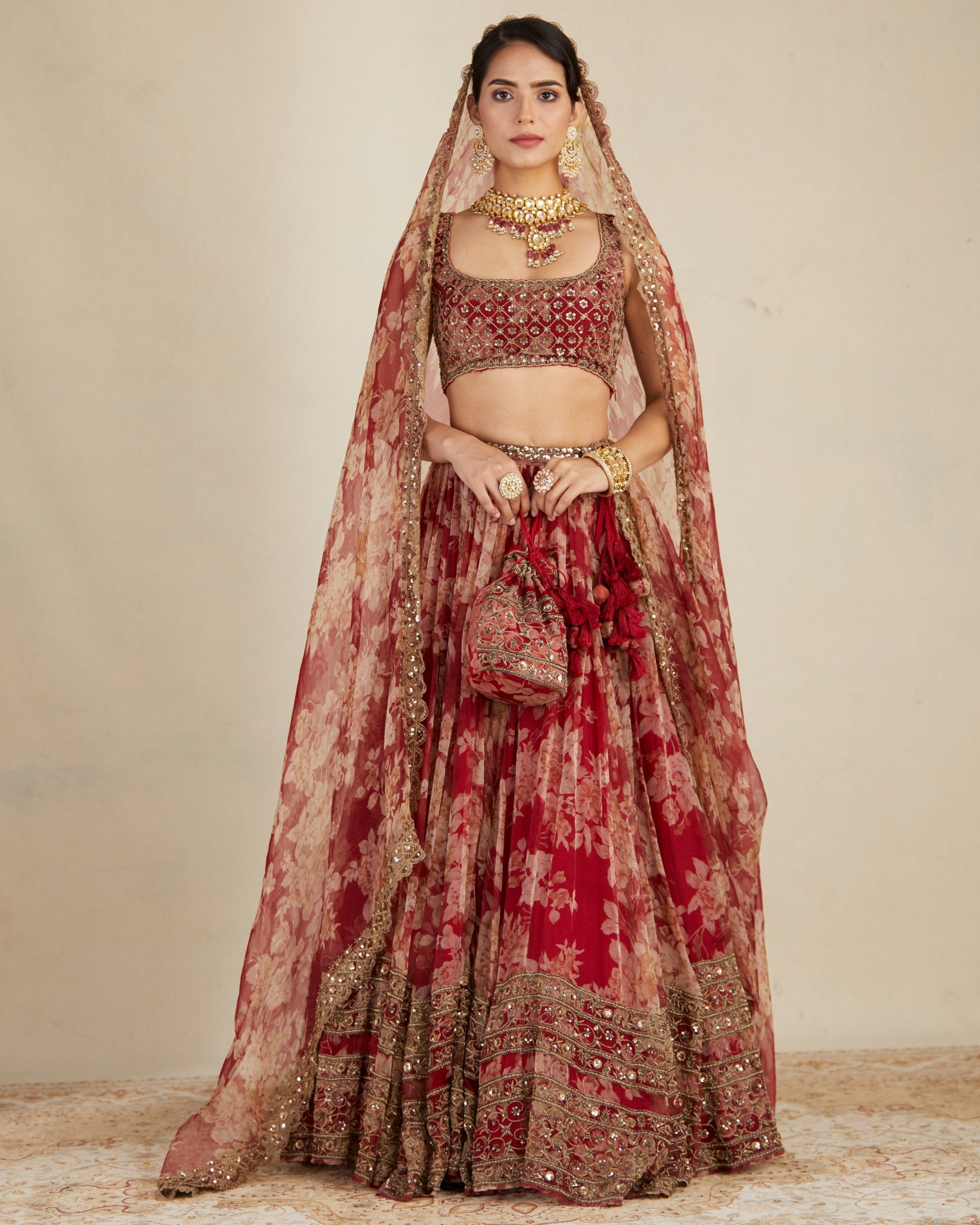 Red Floral Lehenga Set