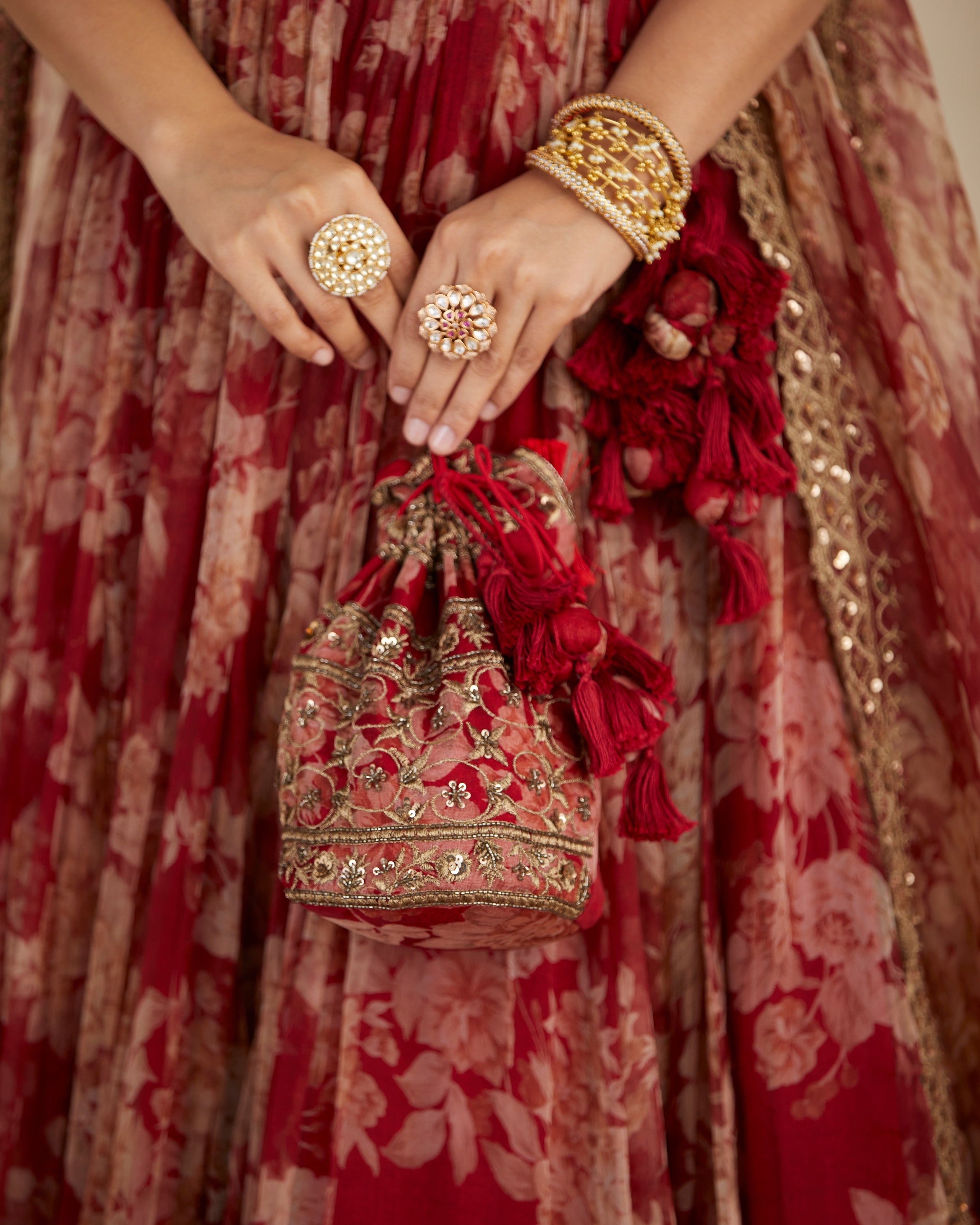 Red Floral Lehenga Set