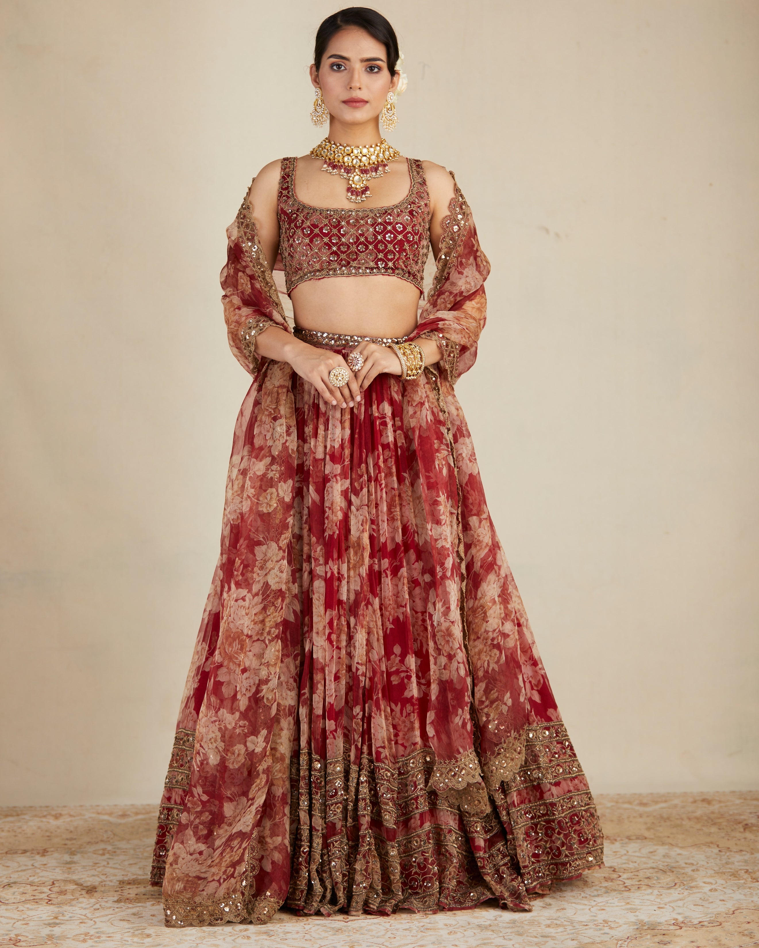 Red Floral Lehenga Set