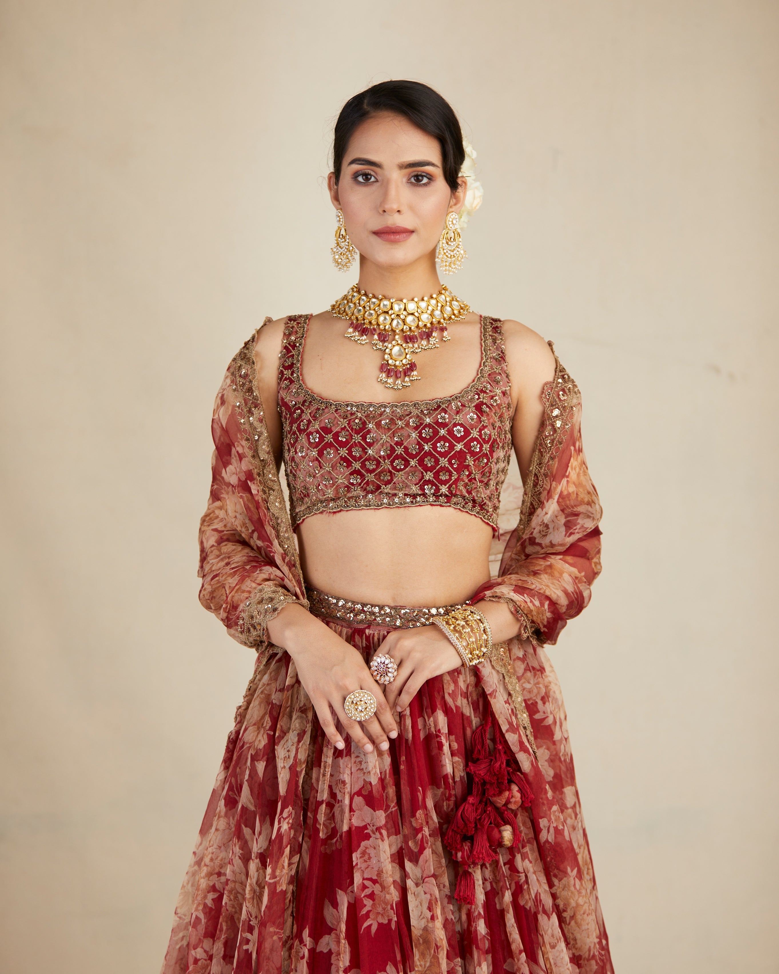 Red Floral Lehenga Set