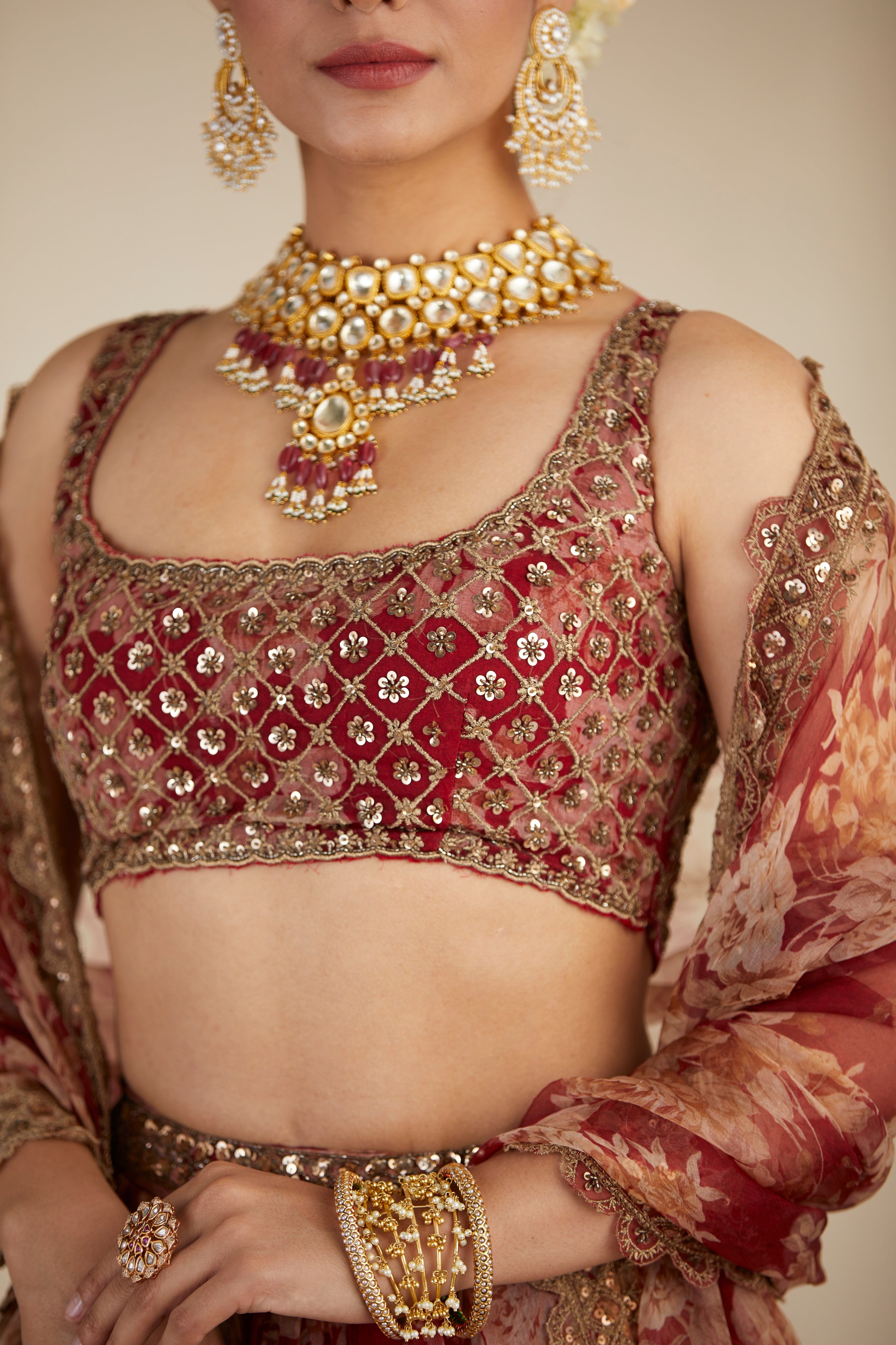 Red Floral Lehenga Set