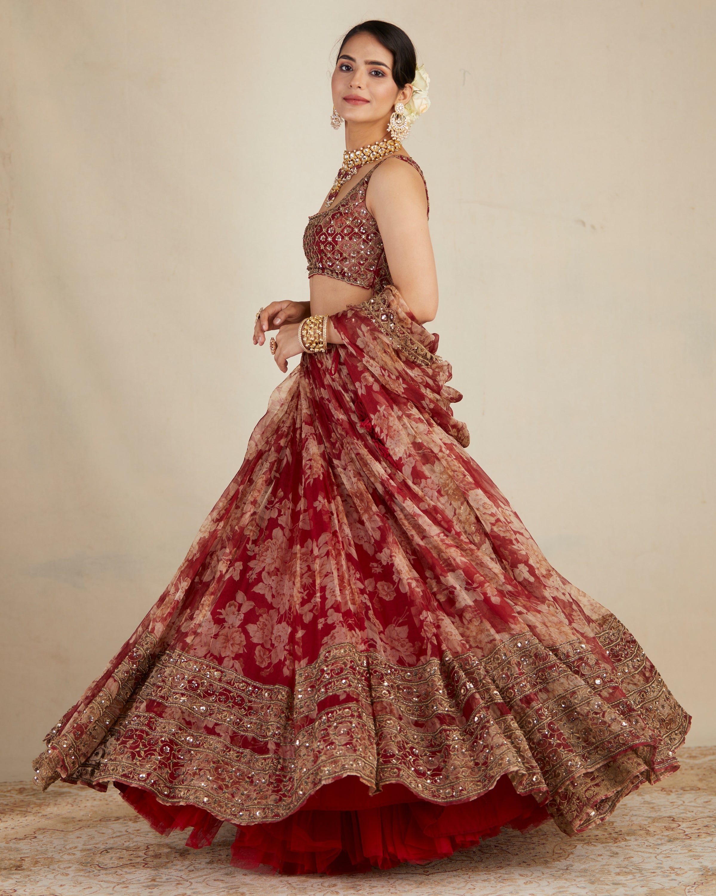 Red Floral Lehenga Set