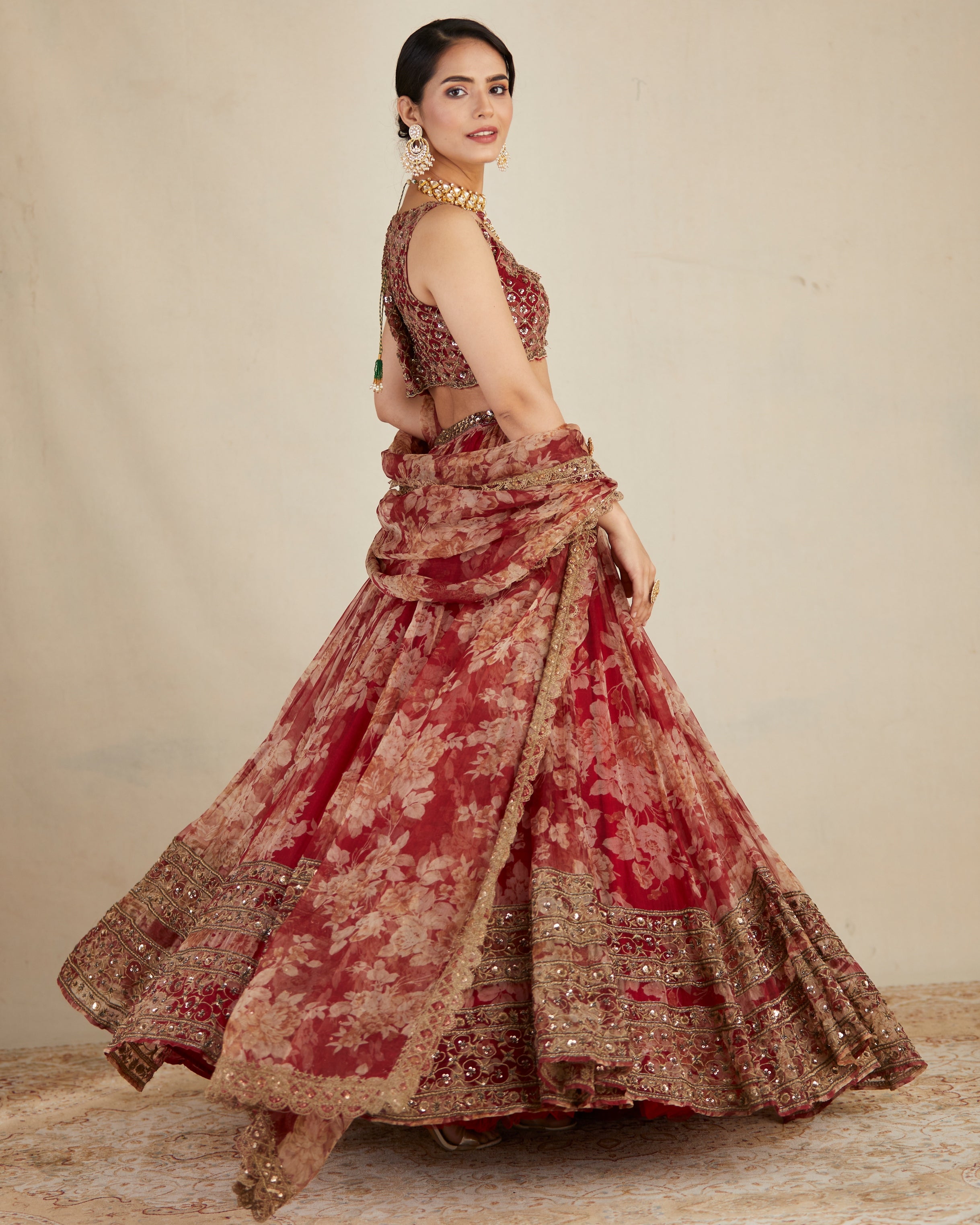 Red Floral Lehenga Set