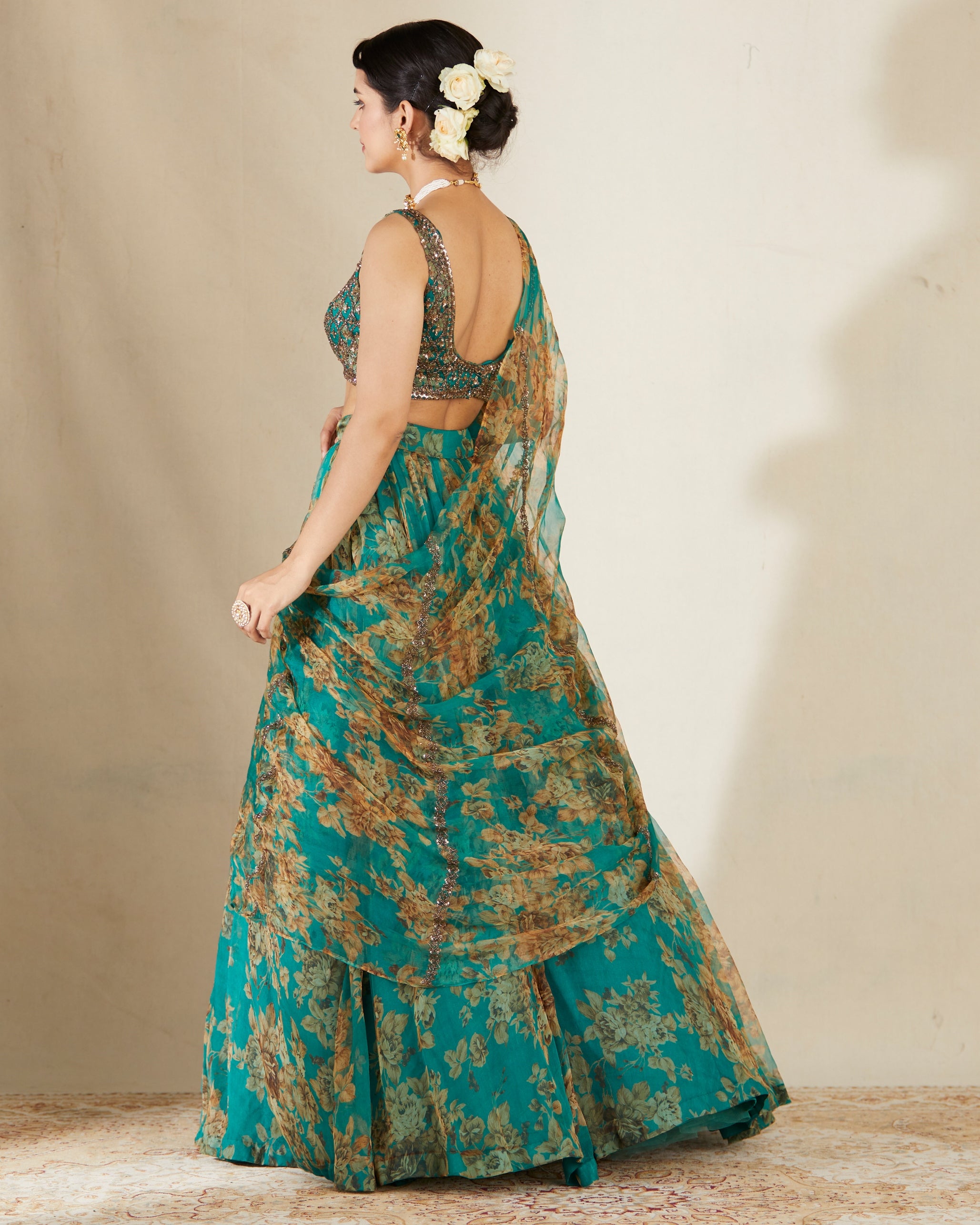 Teal Green Floral Lehenga Set