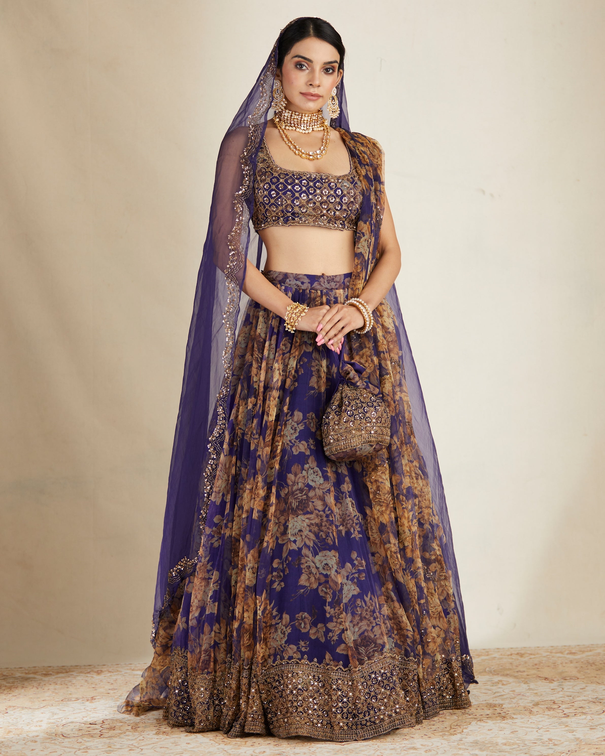 Purple Floral Lehenga Set