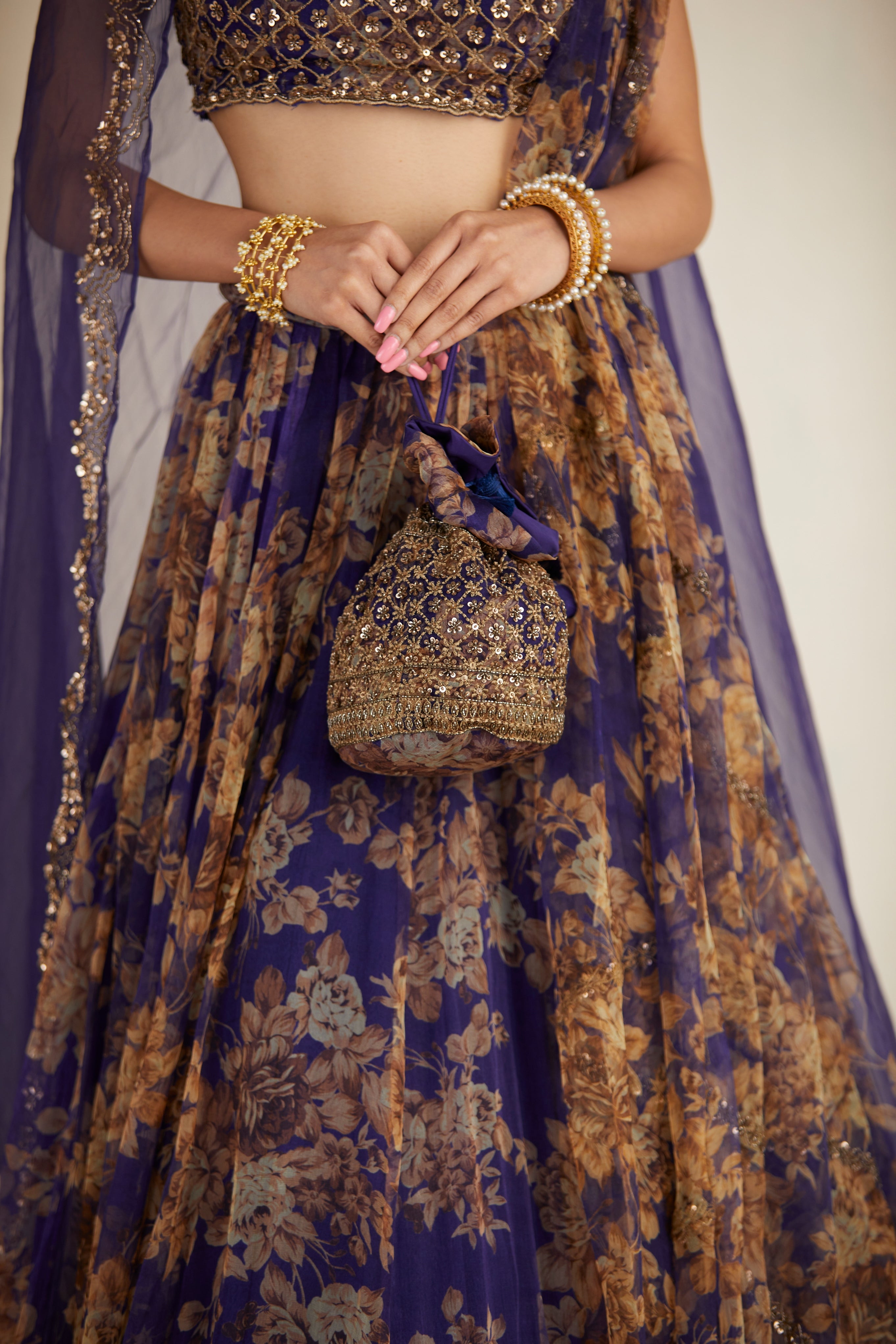 Purple Floral Lehenga Set