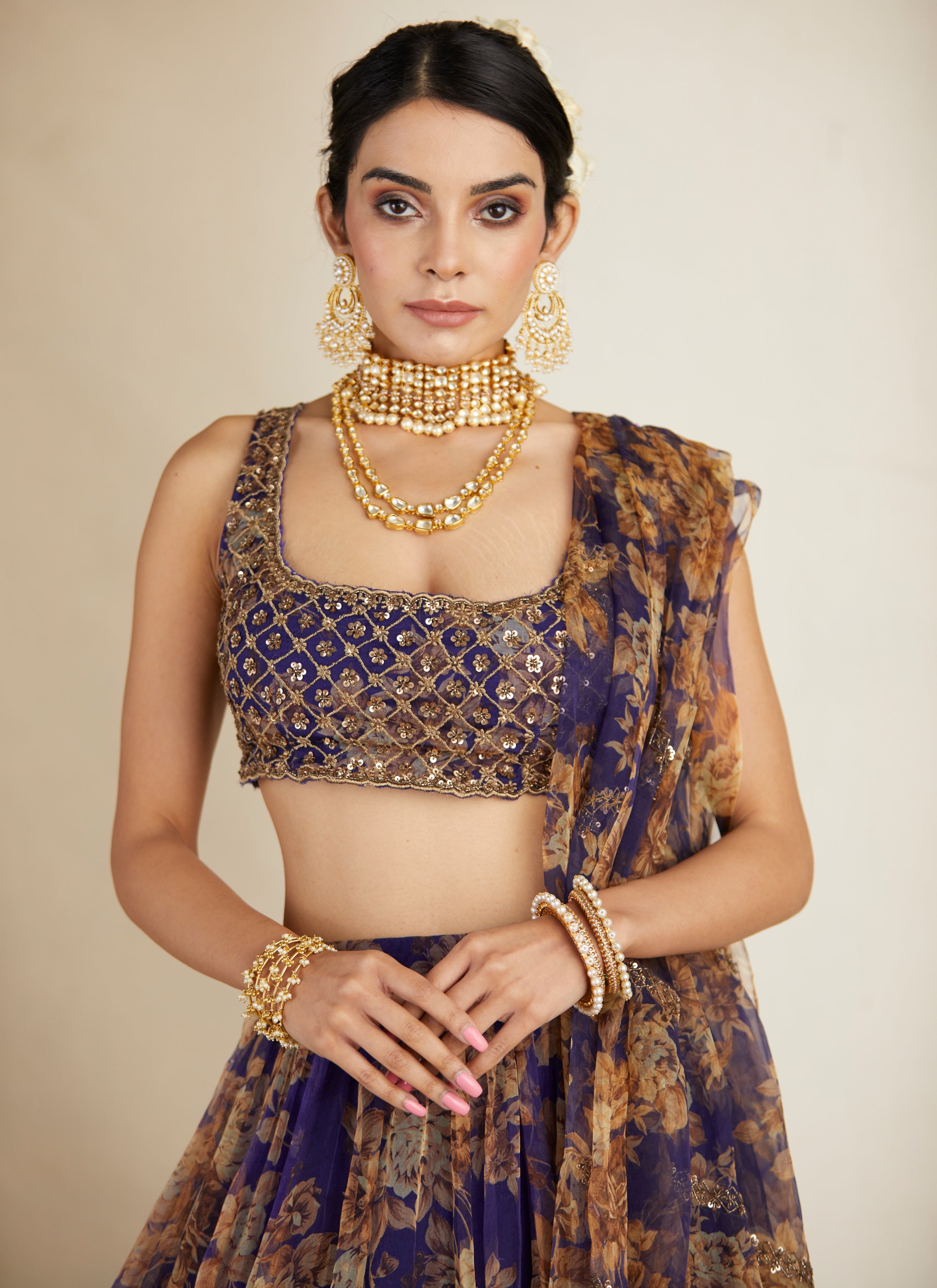 Purple Floral Lehenga Set