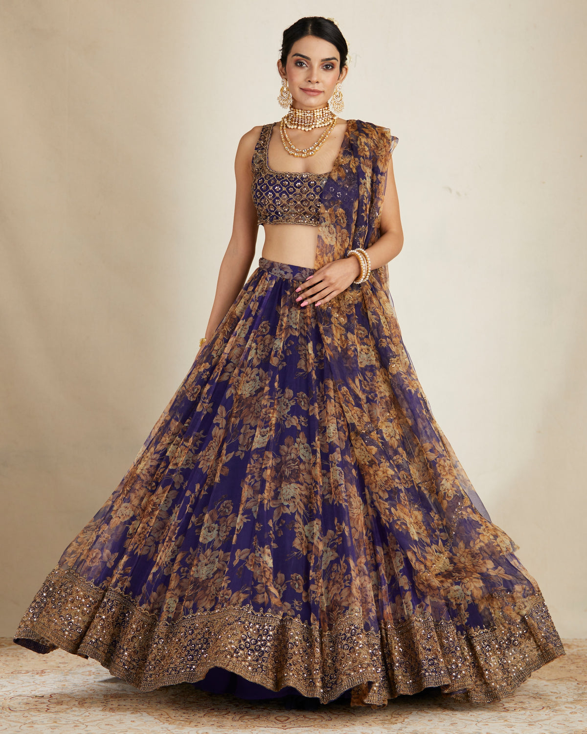 Purple Floral Lehenga Set